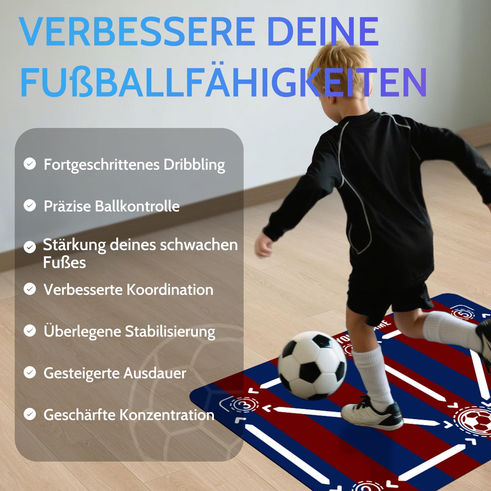 Fussball Matte Mit Fussballtrainer 90x60cm Rutschfest Silent Fussballmatte Training Kinder – Trainingsmatte Für Ballkontrolle & Schritt-übungen Stoßdämpfende Fußball Trainingsmatte Trainingszubehör