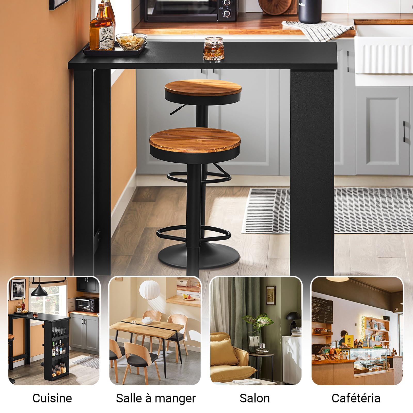 SoBuy Table de Bar Haute de Cuisine Table Mange Debout pour Petits Espaces, Bar pour Cuisine, Salon, Bureau ou Bar à Café Noire 112 x 57 x 106 cm FWT17-II-SCH