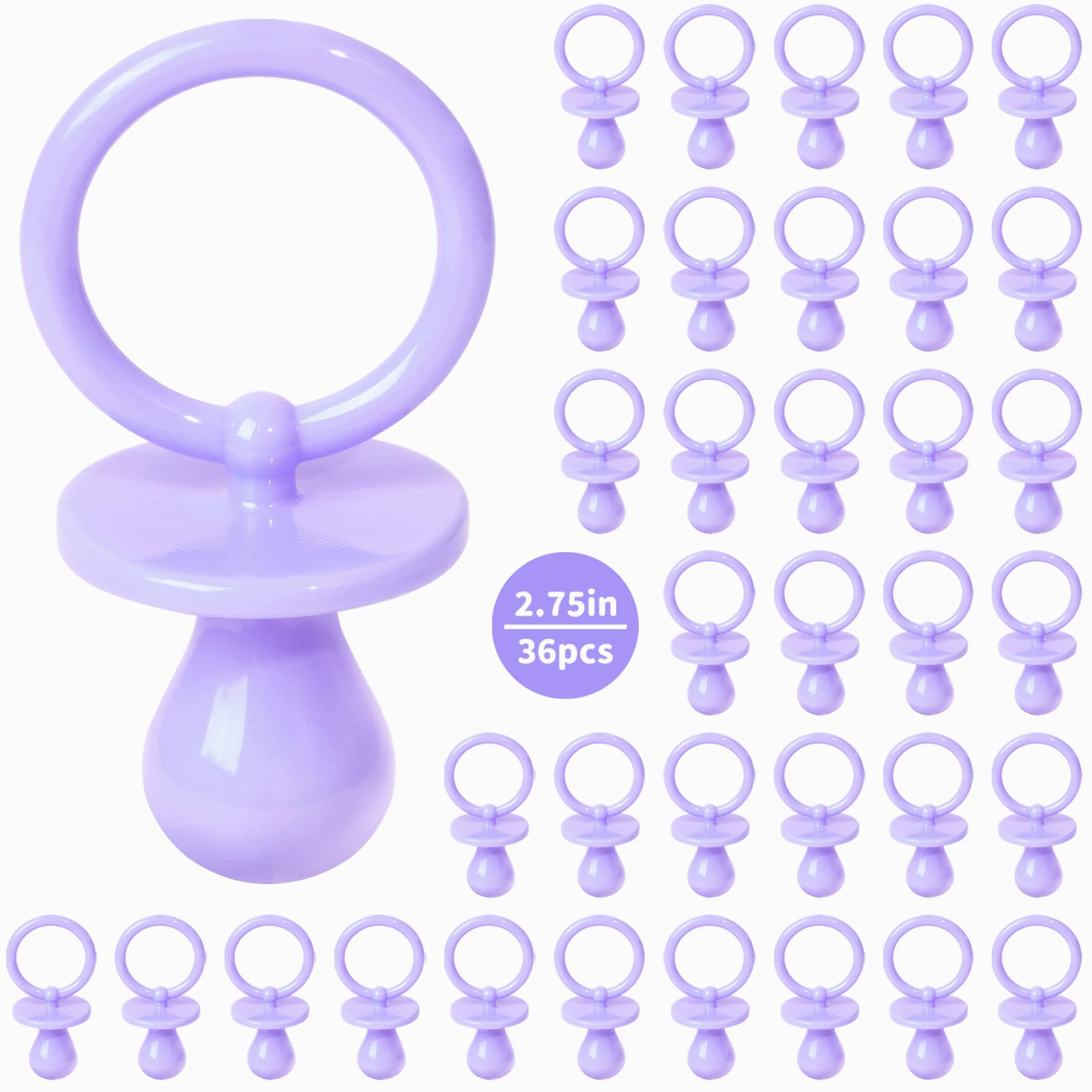 36 Plastic Pacifiers for Baby Shower Game, 2.75’’ Baby Shower Pacifiers, Purple Pacifiers for Baby Shower Decoration DIY, Gender Reveal Party Table