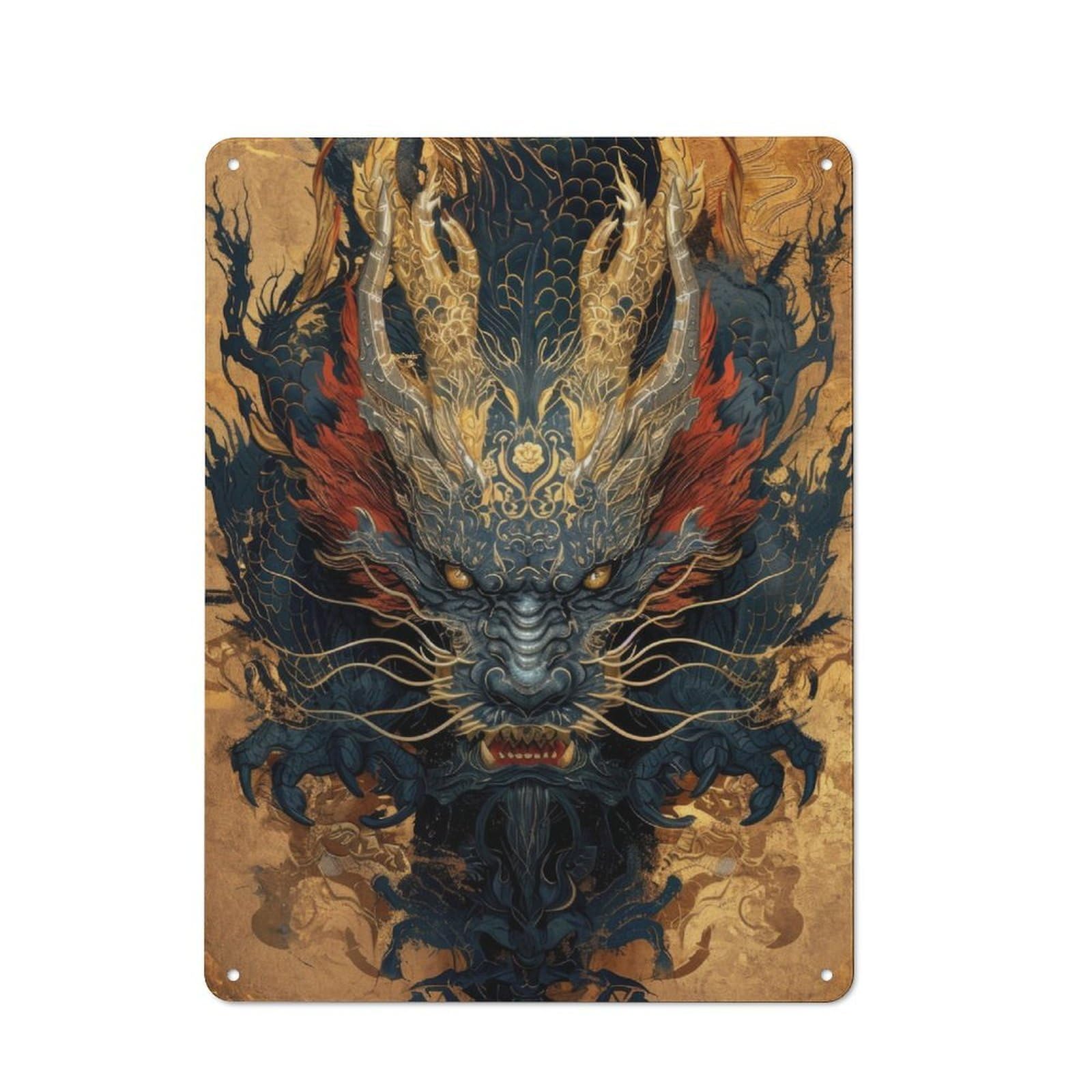 Junmoney Chinese Dragon Tin Wall Plaque 40X30cm With For Dining Room Or Kitchen, For Vintage Wall Decor Fans, For Themed Room Decoration