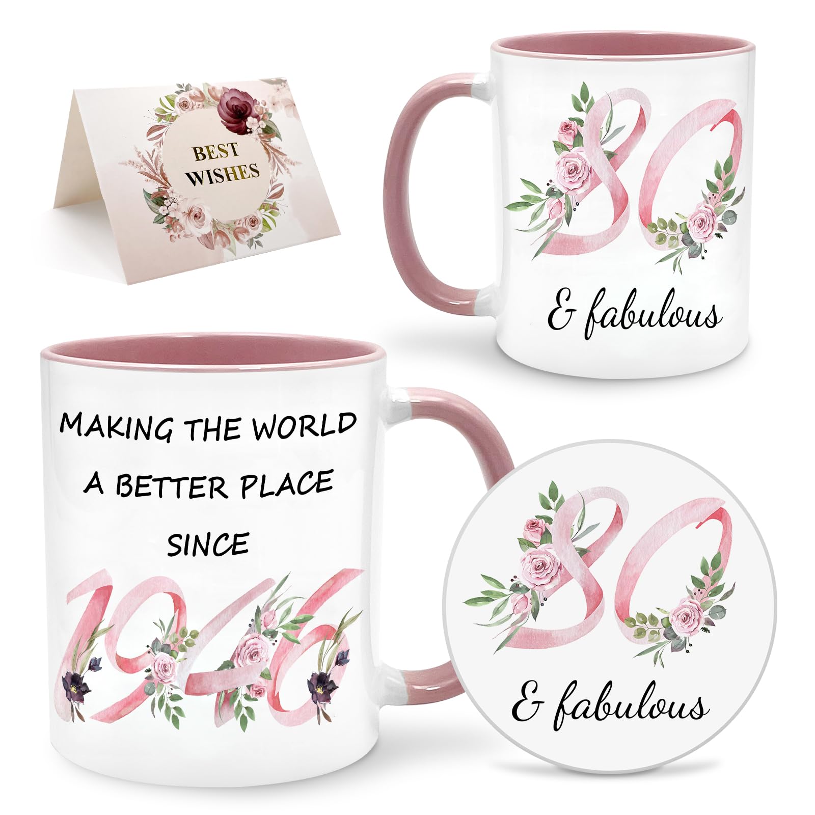 80th Birthday Gifts for Women Her, 1946 Vintage Birthday Coffee Mugs with Silicone Coaster, Fabulous 1946 Gifts Ideas for 80 Years Old Women Mom Sisters Grandma