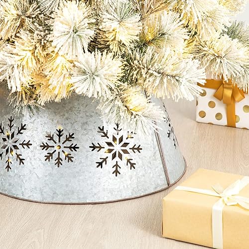 Miniatura 7 de Glitzhome Anillo de árbol galvanizado con forma de copo de nieve de 21 "D para decoración de Navidad