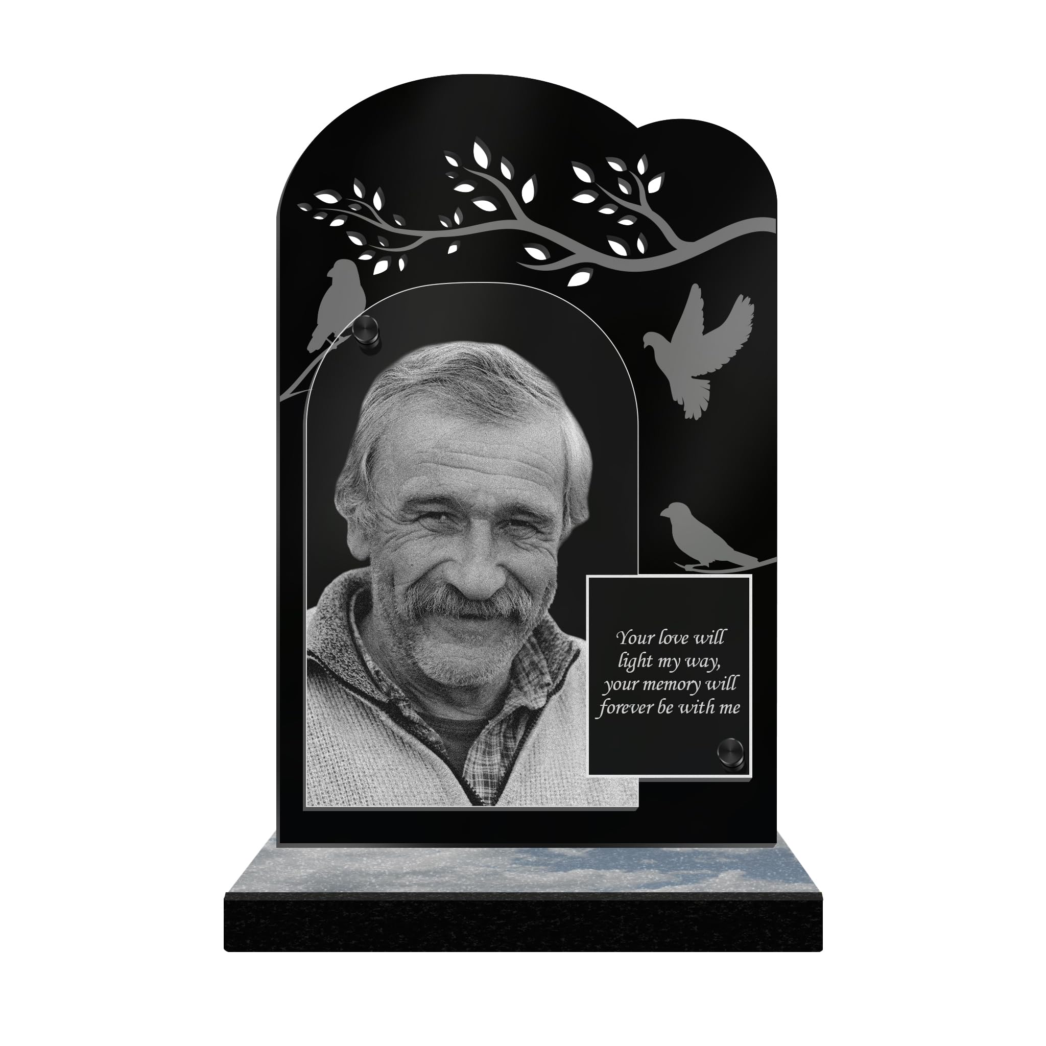 ETERNAL - Personalized Memorial Plaque Birds Tree - Customizable Photo and Text, laser-engraved memorial plaque for tribute, plexiglass, cemetery plaque, tombstone, commemoration