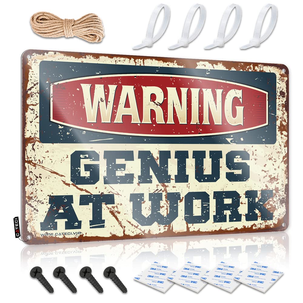 HELIOFORGE Little Man Cave Sign Warning Genius At Work Sign Bar Sign Home Decor Bar Mirrors For Man Cave(20X30CM)