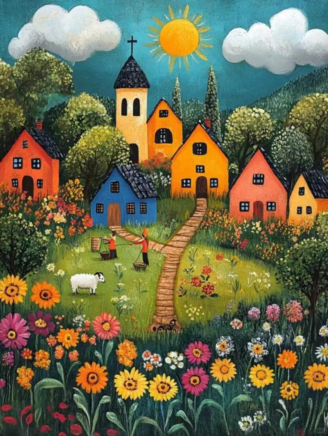 Rqwybcaxn Seed Bead Embroidery Kits Cartoon Town 40x50cm
