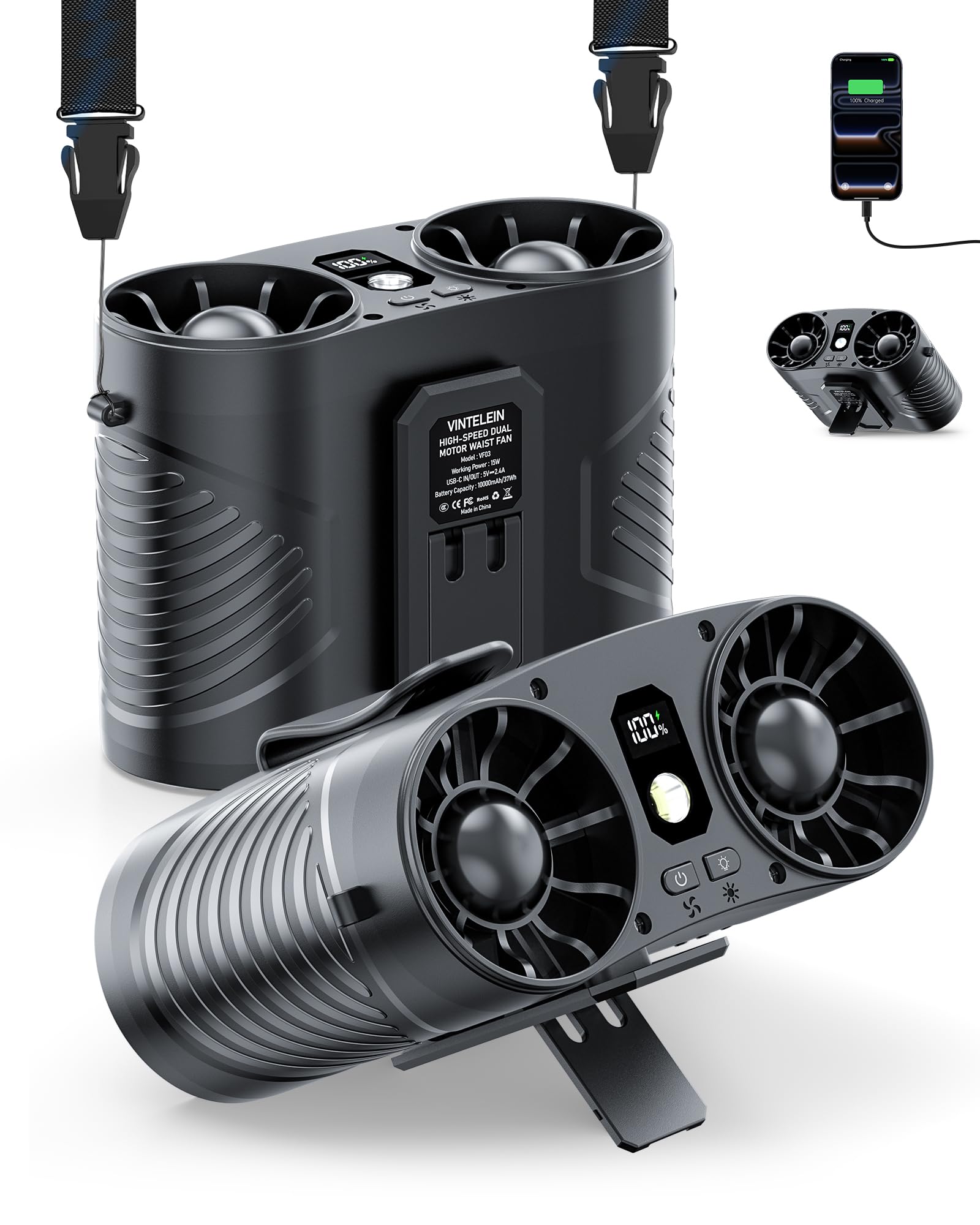 Amazon.com: 2PCS Dual Motor Wearable Waist Fan, 34000RPM Super