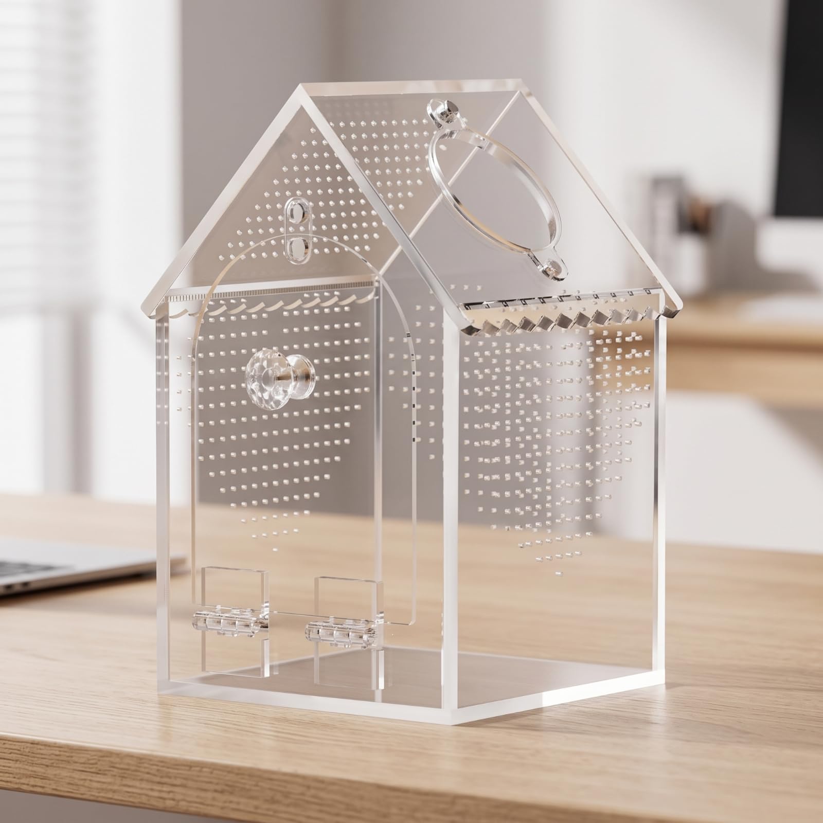 Terrario Acrílico para Reptiles Caja Hábitat Vivario Transparente con Orificios de Aire en Costados y Techo Puerta con Pestillo Seguro y Boca de, 3x3x6 Pulgadas