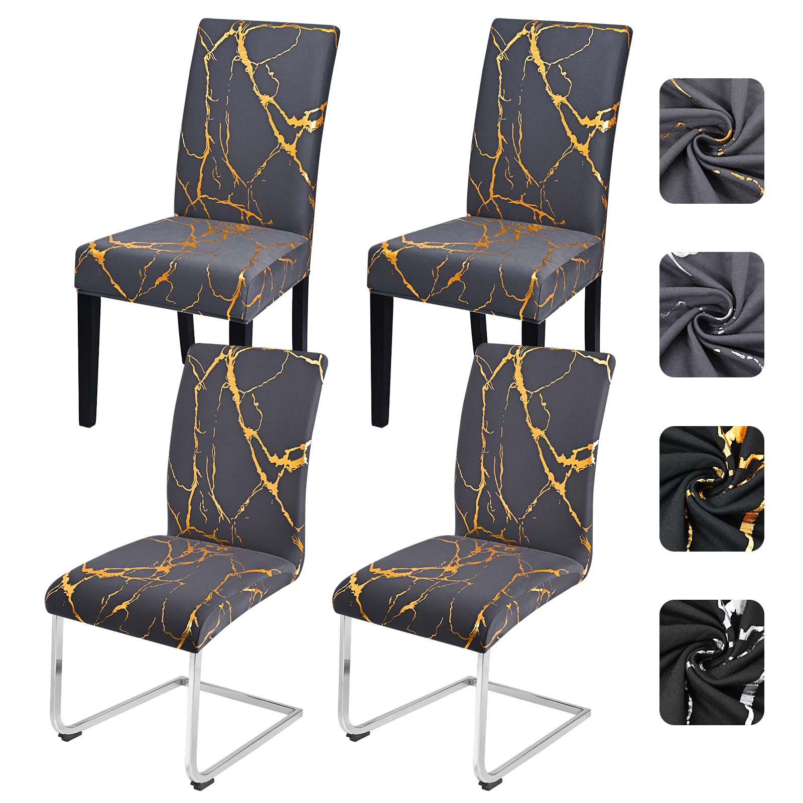 Alishomtll Dining Chair Covers Set of 4, Stretch Chair Slipcovers for Dining Chairs, Elastic Removable Washable Dining Room Chair Protector for Kitchen Banquet Hotel (Grey Gold 4 pcs) โ image 1