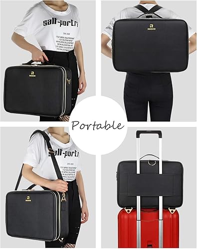 Miniatura 7 de Relavel Estuche de maquillaje grande para maquillaje, estuche de tren profesional de 16.5 pulgadas, organizador de cosméticos de viaje, soporte para