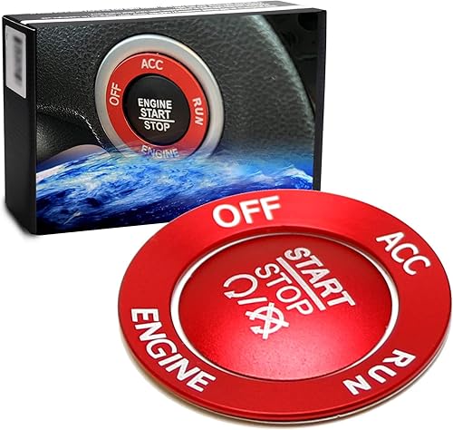 iJDMTOY Botón de arranque de motor sin llave de aluminio deportivo y anillo circundante compatible con cargador Challenger Durango Grand Cherokee