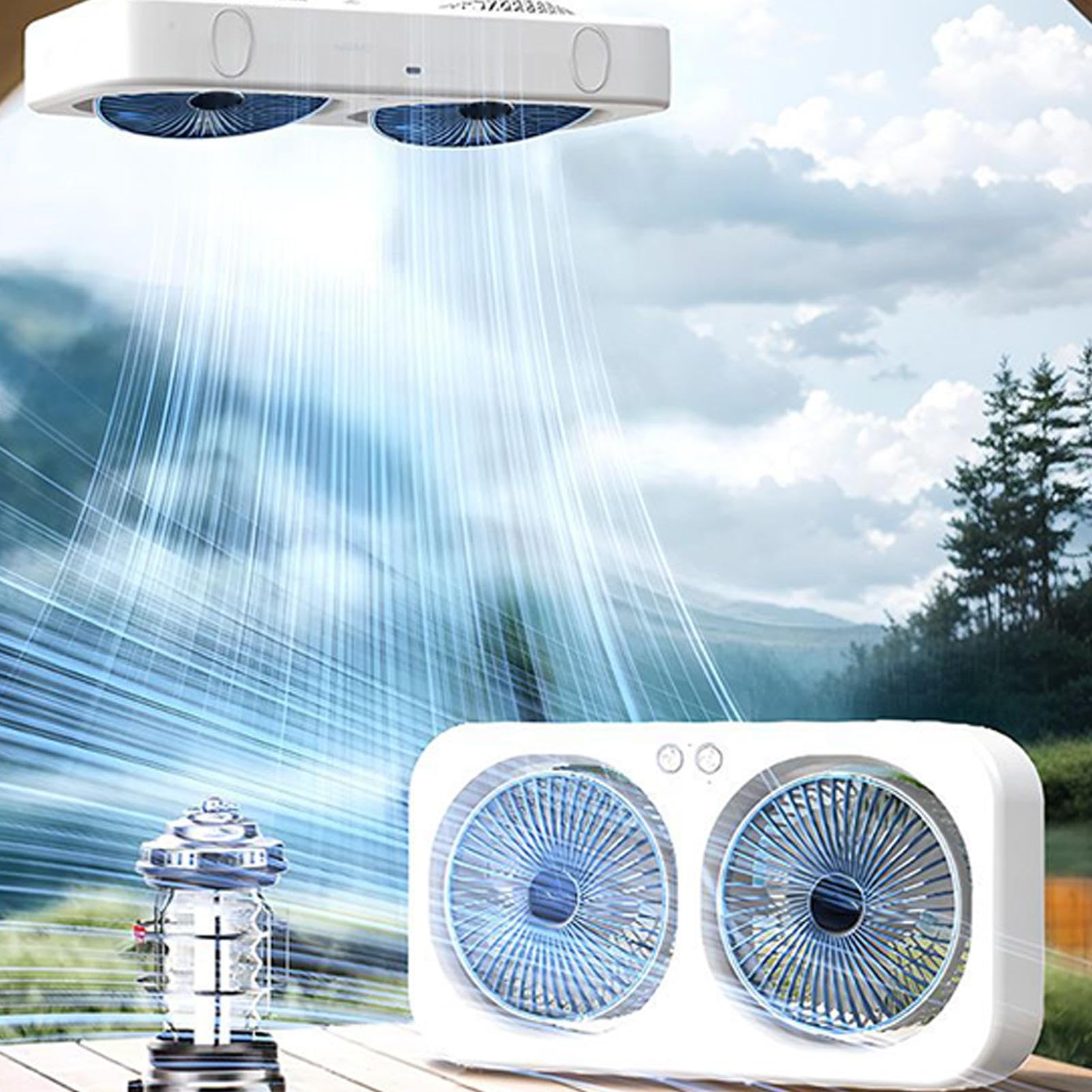 Schreibtischventilator,Luftkühler Mit Doppelkopf-Design & Tragbar - USB-Aufladbarer Leiser Ventilator Mit Aufhängefunktion Für Camping, Reisen, Zelt, Büro, Fitnessraum & Kinderzimmer