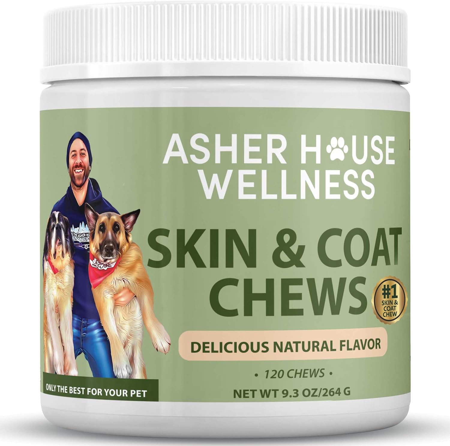 Asher House Wellness Probiotics Digestive Chew for Dogs - Dog Probiotic, Digestive Enzymes for Gut Health & Digestion - Pet Chews for Diarrhea, Upset Stomach, Allergies, Itchy Skin Relief, 120 Chews