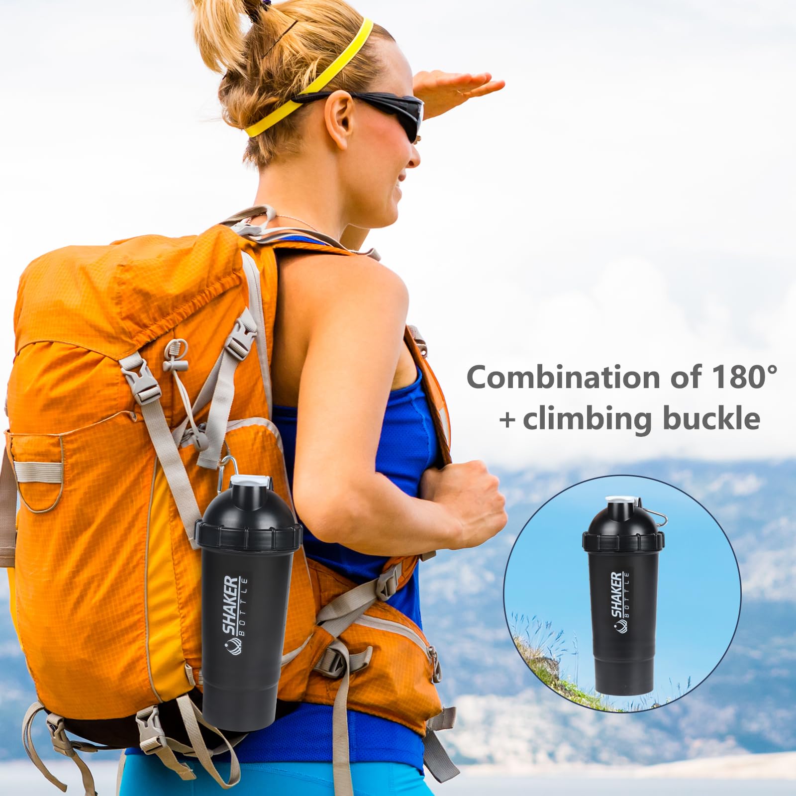Shaker-Flasche, 530 ml, Protein-Shaker-Flaschen mit Pulver-Aufbewahrung und Pillendose, 500 ml, für Proteinmischungen mit Mischkugel, auslaufsichere Mixerflasche für Vortraining, BPA-frei (weiß)