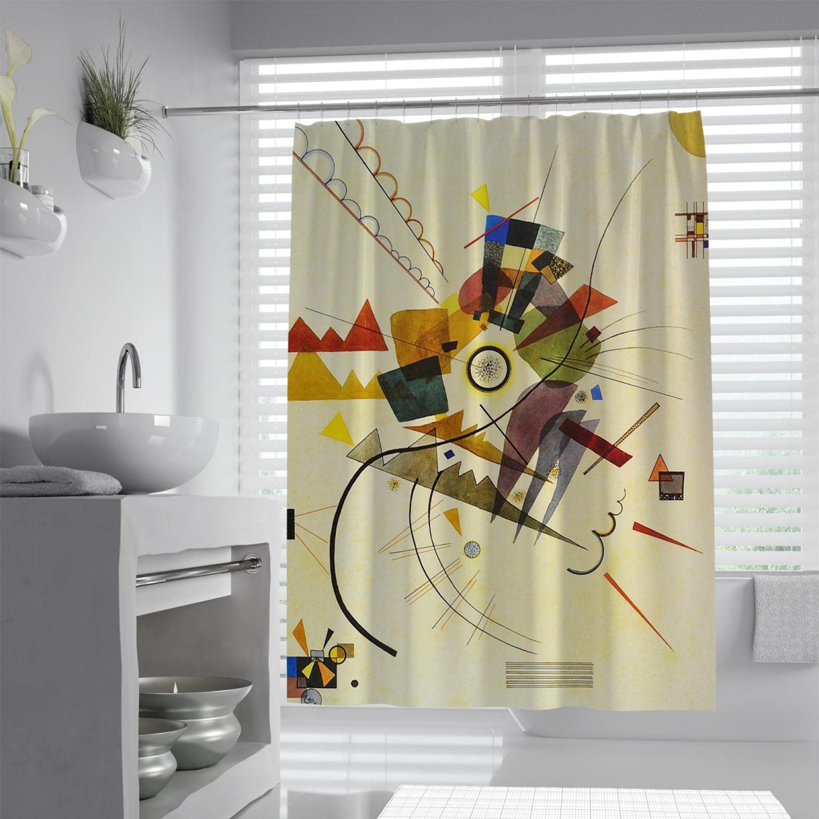 Geometría Cortina de Ducha Amarilla para niños para el baño Artista Pintura Cortina de baño Secado rápido Moderno Cortina de bañera Set con Ganchos