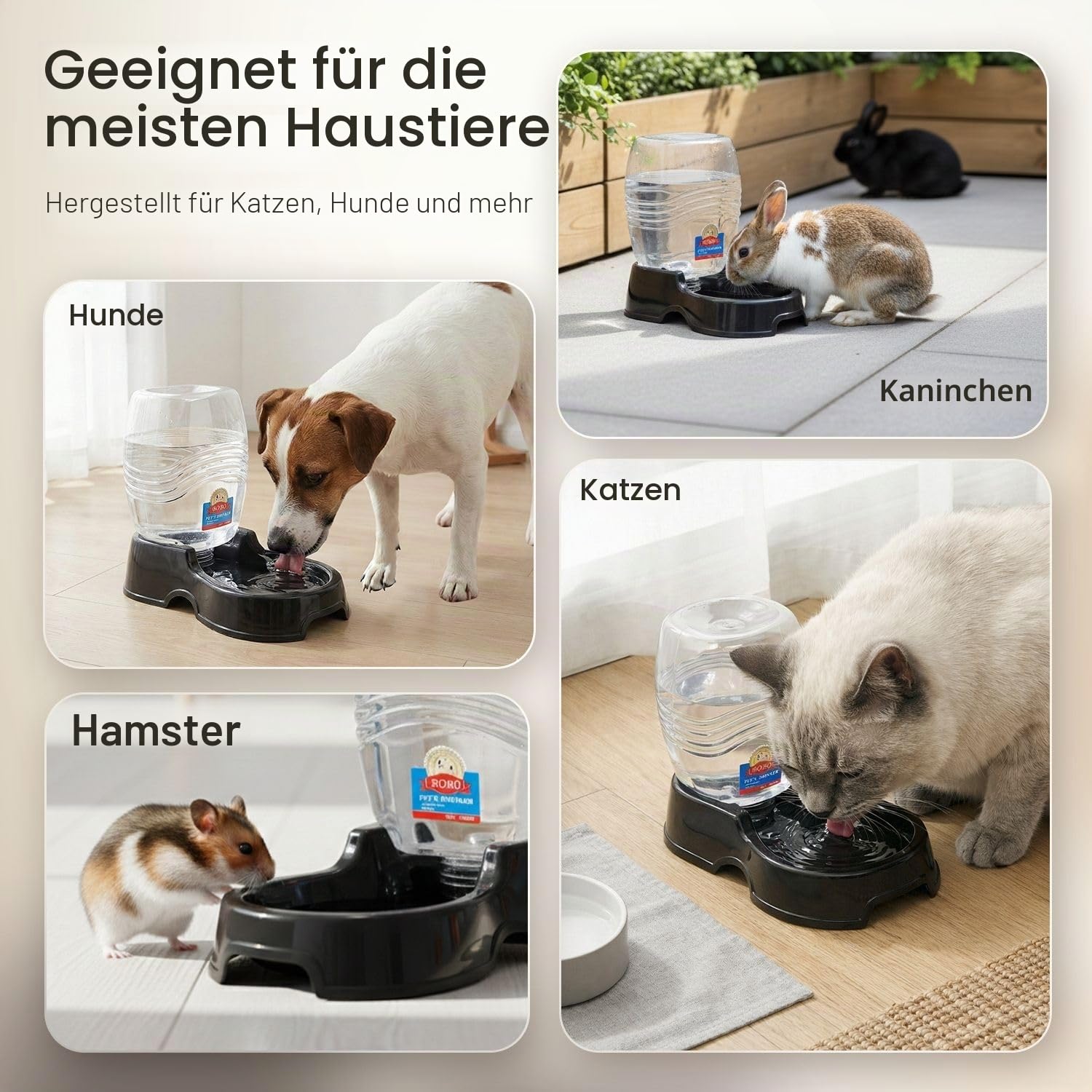 Flexzion Wasserspenderstation für Haustiere, schwarz, 1/4 Gallonen, automatische Nachfüllung, Schwerkraft-Bewässerung, Trinkbrunnen, Flasche, Schüssel, tragbarer Ständer für kleine Hunde, Katzen,