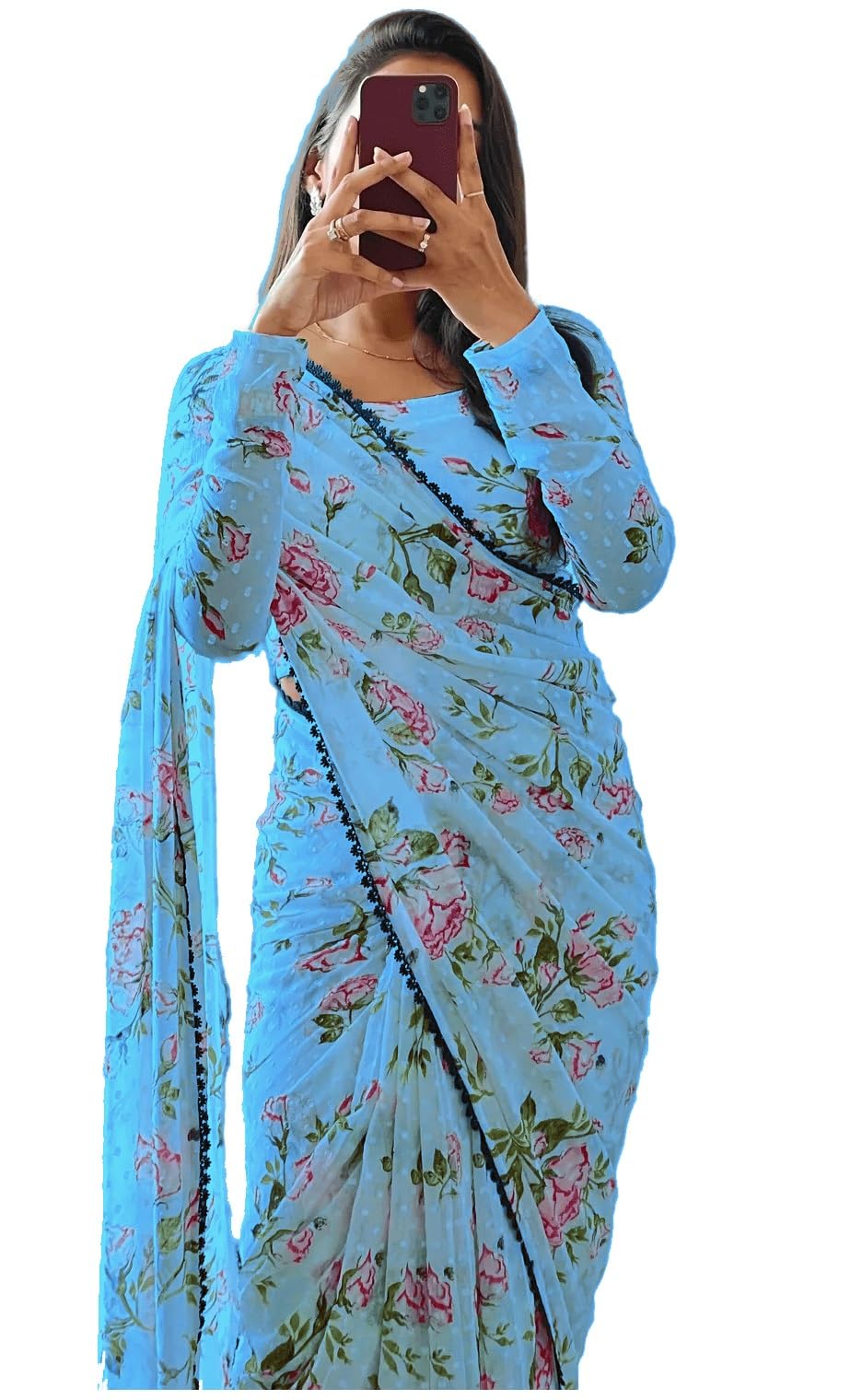SidhidataWomen's Georgette Digital Printed Ready To Wear one Minute Saree With Unstitched Blouse Piece