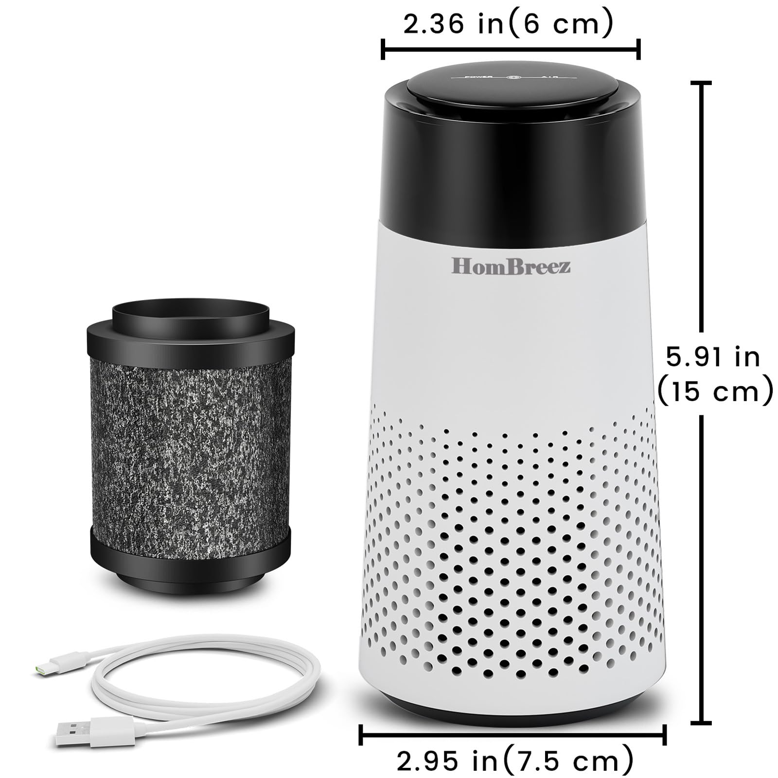 Auto-Luftreiniger, leiser tragbarer Luftreiniger für Auto, Schule, Zuhause, Büro, HEPA-Filter für Staub, Pollen, Rauch, Haustierschuppen, Weiß(A10)