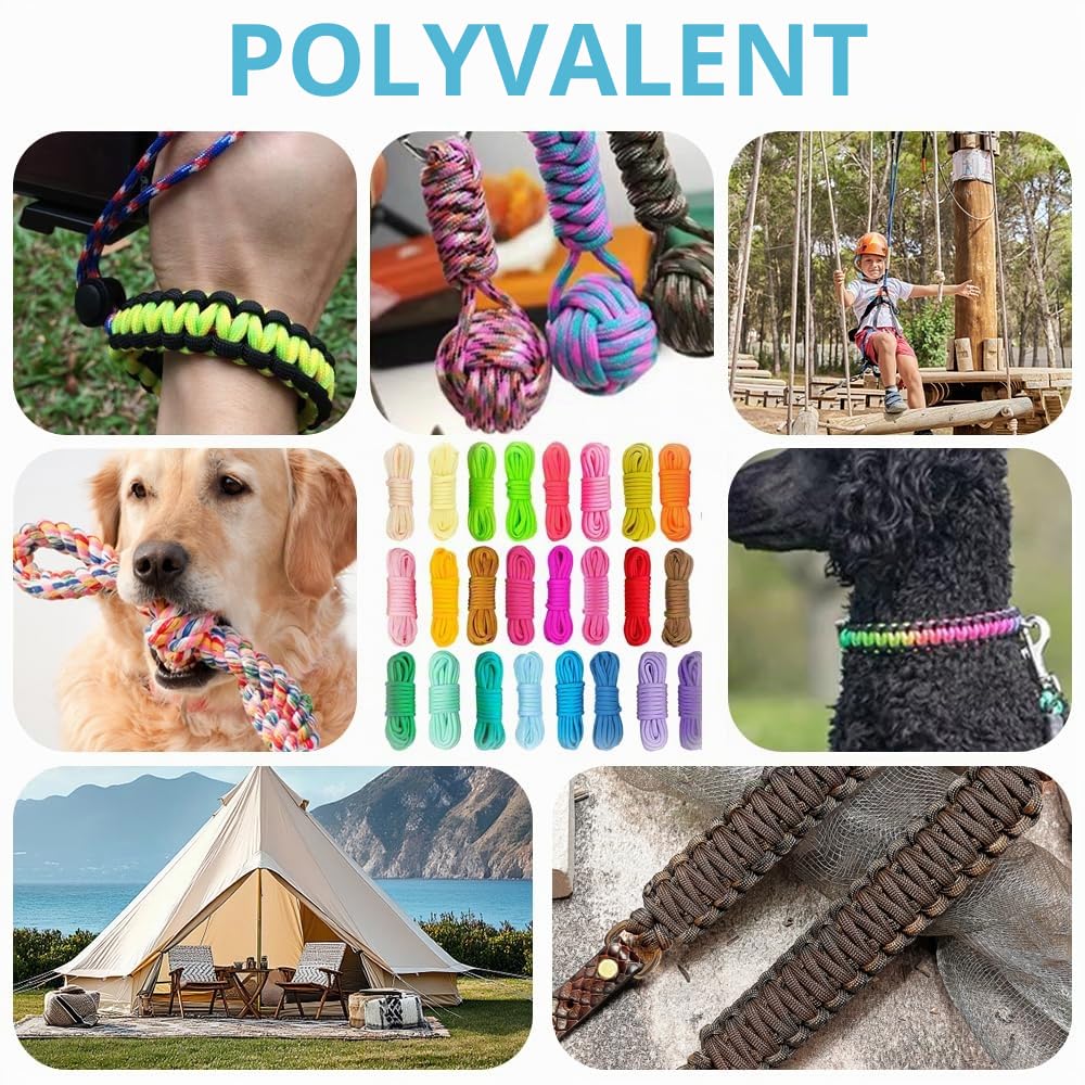 Lot de 36 paracordes de 3 m, 4 mm, en nylon, 7 brins, pour le sport, le bricolage, les bracelets, les porte-clés, les colliers de chien (couleur fixe)