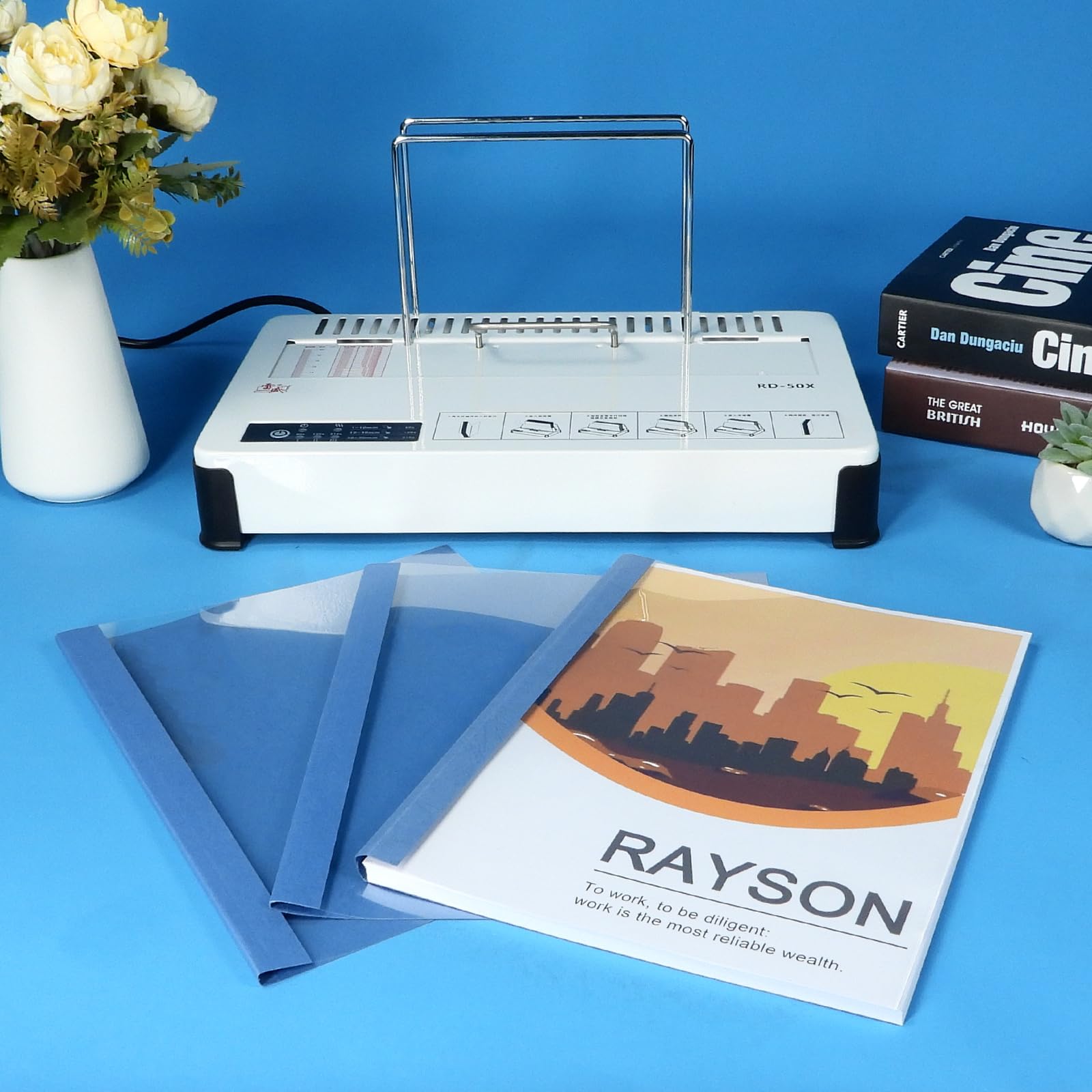 RAYSON Couvertures de Reliure Thermique, A4, Capacité de Reliure de 100 Feuilles, 12 mm, Bleu, Paquet de 25