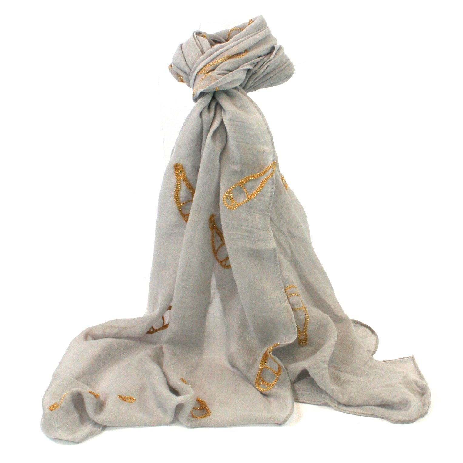 Lilyrosa Women's Grey & Gold Lilyrosa® Grey Scarf Prosecco Champagne Bottle Embroidered Grey Scarves Shawl Wrap (Grey & Gold)