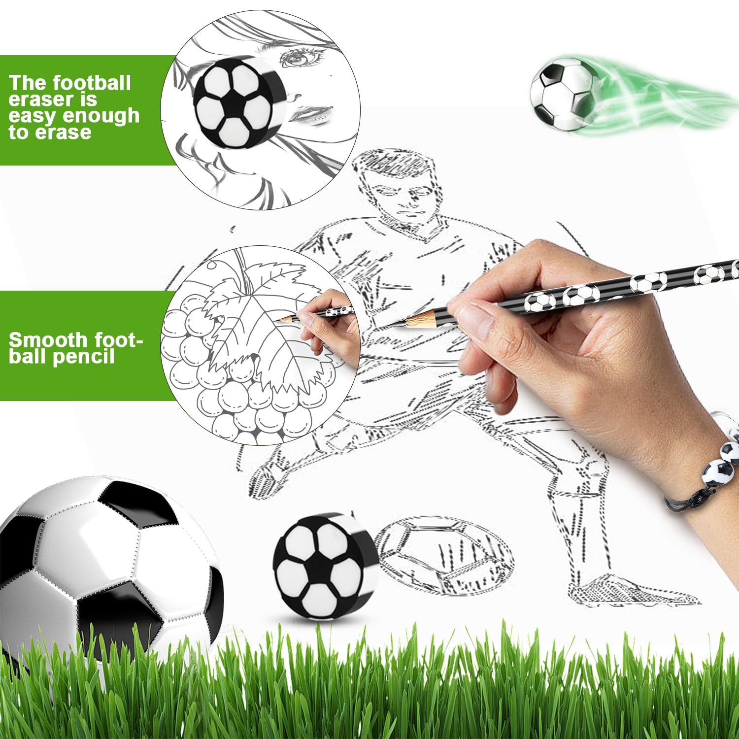 Set 36 Pensierini Calcio Bambini - Matite, Gomme E Braccialetti Tema Football - Foto 5