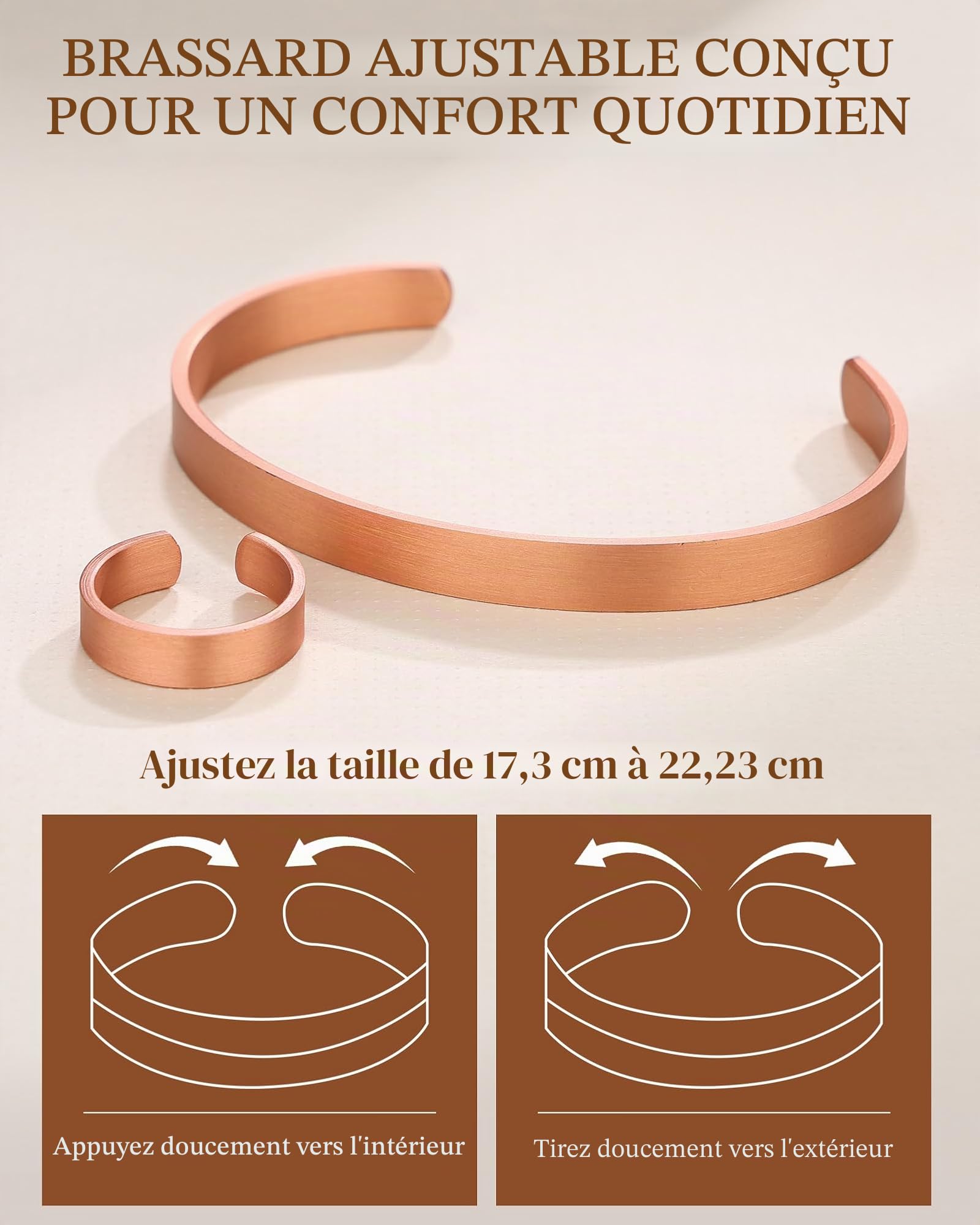 BioMag Pure Copper Bracelet and Ring Set – Copper Bracelet for Men & Women – 100% Solid, Raw & Uncoated Handmade Hammered Tibetan Cuff Bangle