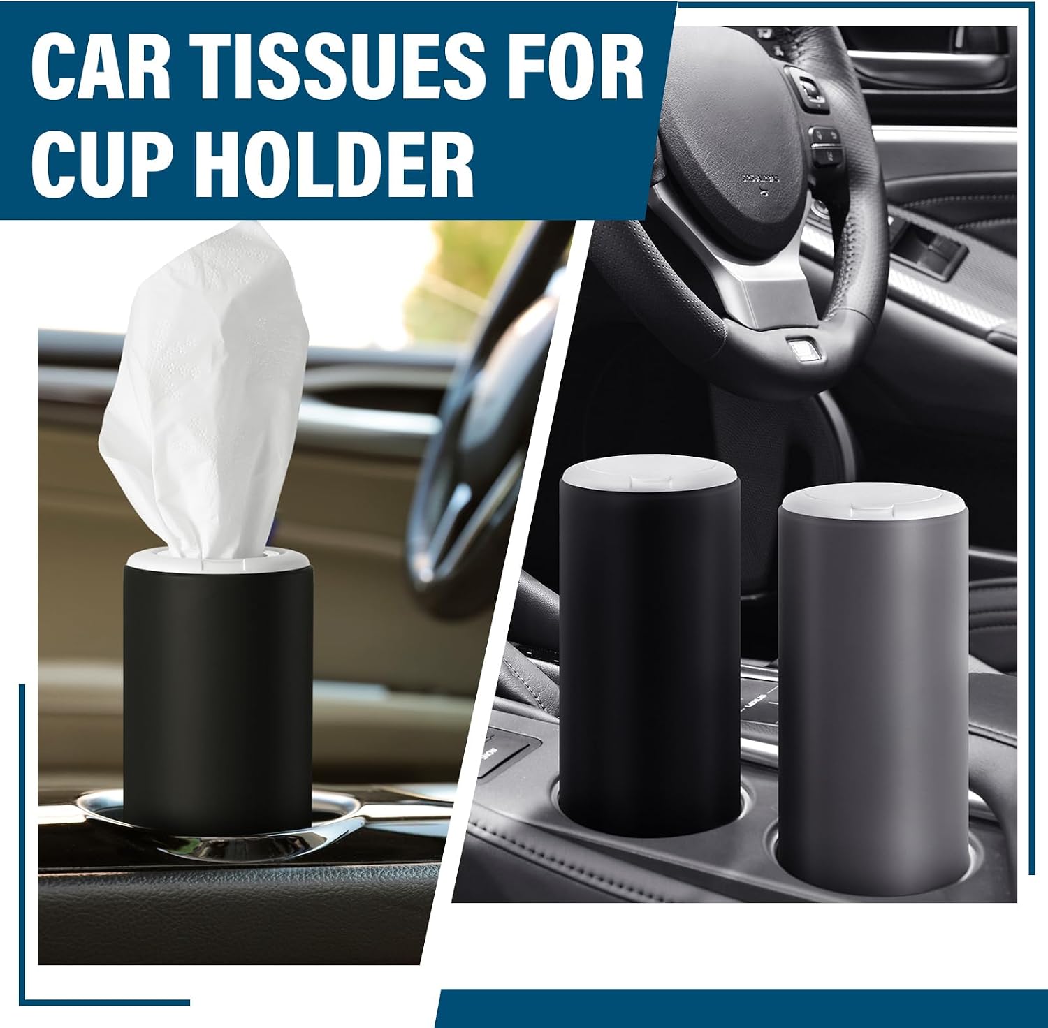 Mifoci 12 Pack Car Tissue Holder with 3 Ply Facial Tissues, Black Gray Cylinder Car Holder Box Travel Tissues Boxes for Vehicle Cup Holders Wedding Birthday Party Refill(Black, Gray) image 4