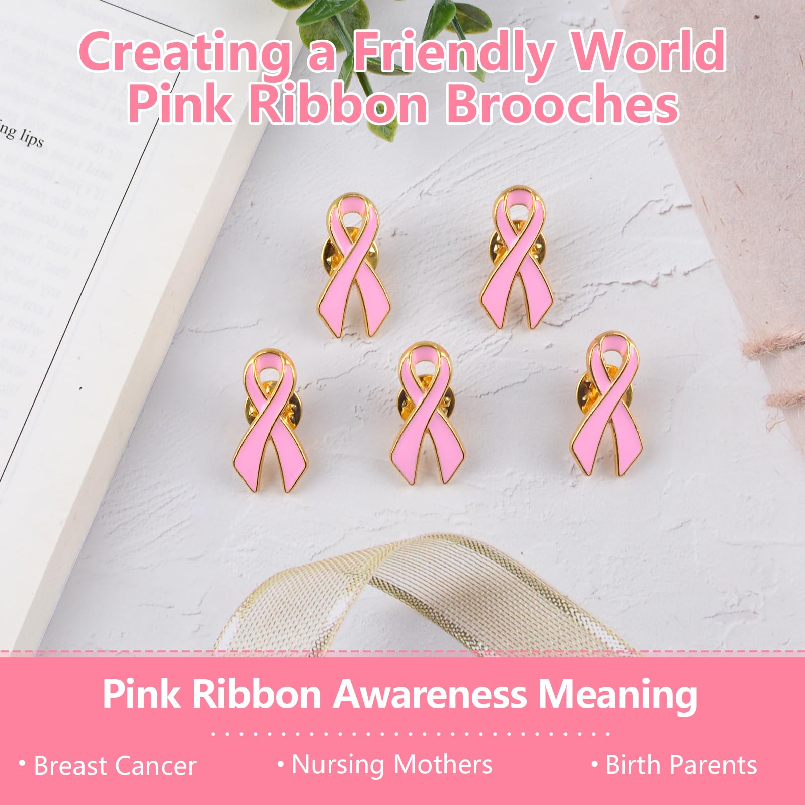 WANDIC 50 Pcs Pink Ribbon Pins - Image 4