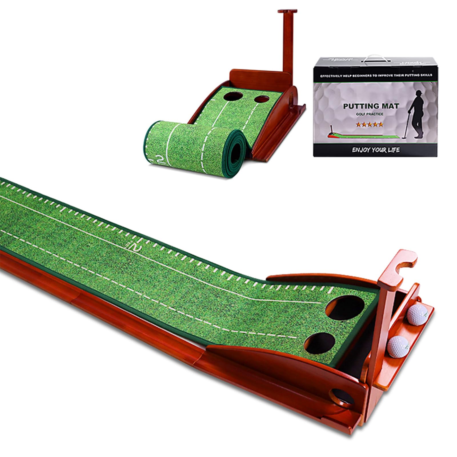Tapis d'entraînement de golf avec base en bois 32 x 300 cm