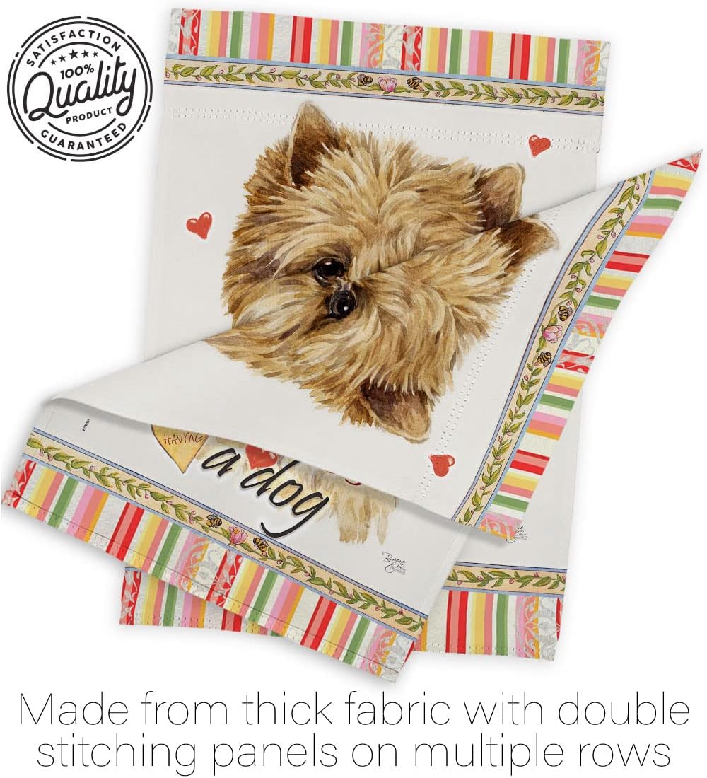 Breeze Decor Cairn Terrier Happiness House Flag Pack Dog Puppy Spoiled Paw Canine Fur Pet Nature Farm Animal Creature Vintage Applique Banner Small Garden Yard Gift Double-Sided, Made in USA
