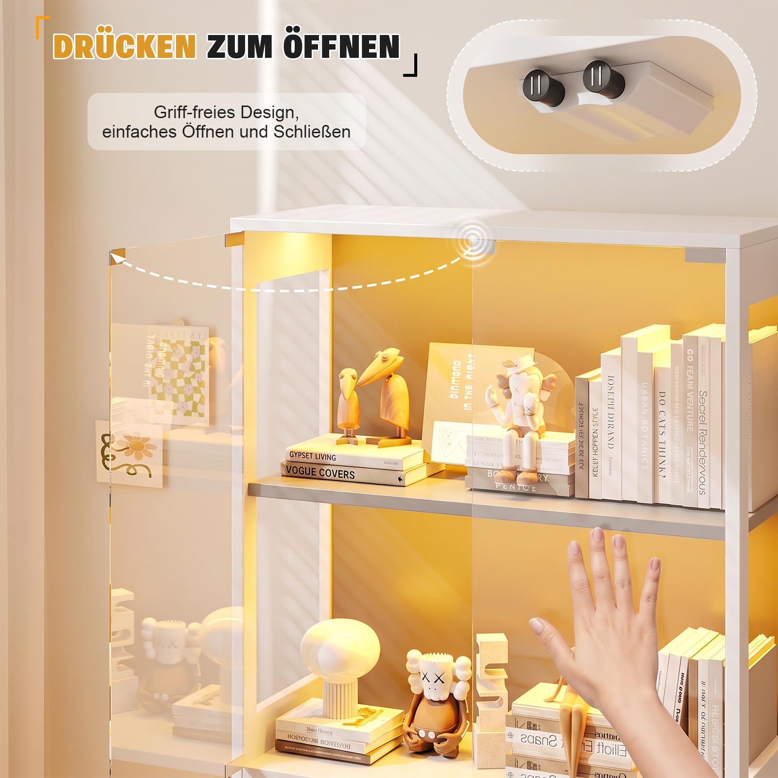 JUMMICO Glasvitrine mit RGB Beleuchtung LED, 80 x 35 x 165,5(H) cm (Weiß)