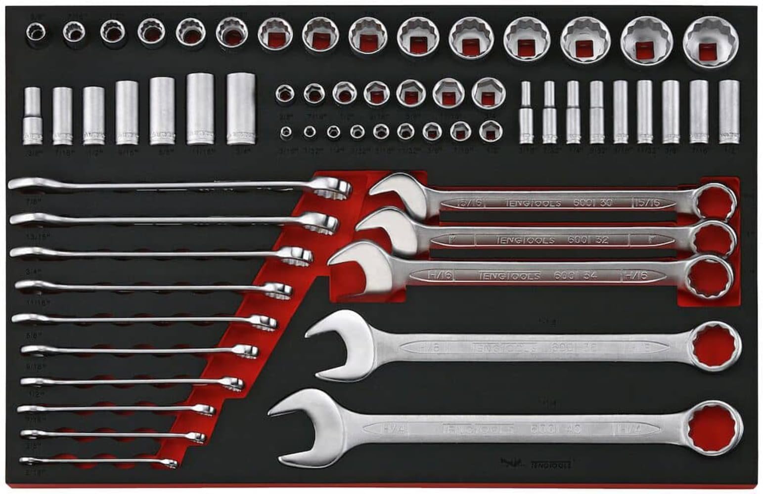 Teng Tools 62 Piece SAE Combination Wrench and Regular/Deep Mixed Drive Socket Set - TTEAF62, Silver