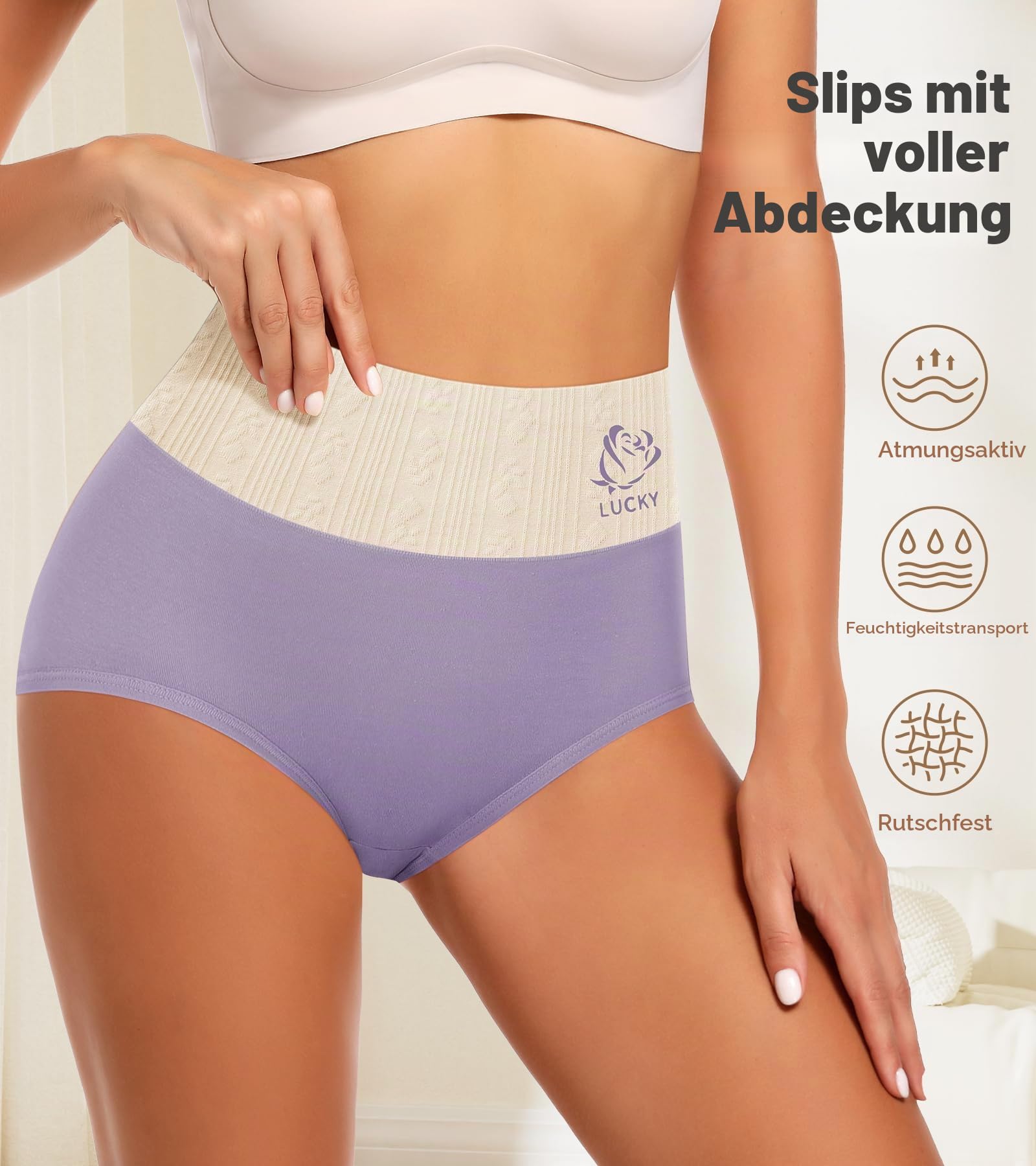Damen-Unterwäsche, Baumwolle Unterhosen Frauen, 5er Pack, Hohe Taille, Weicher Stretch-Slip, volle Abdeckung