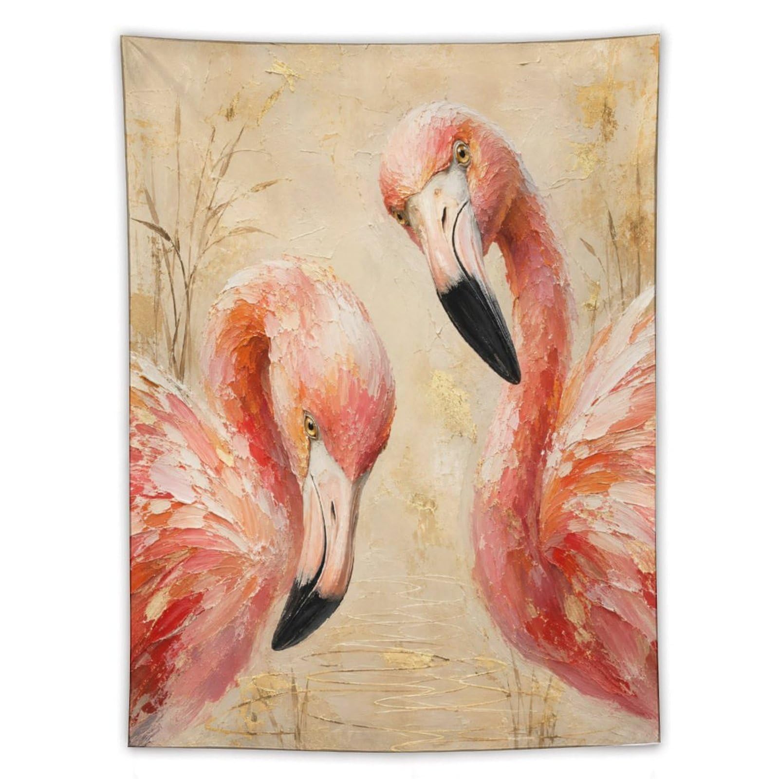 W7C8U2X3 Pink Flamingos Wall Tapestry, Oil Painting, Elegant Neck Curve