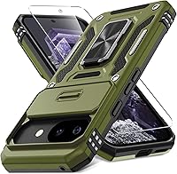 Vista 19 de DEERLAMN Funda para Google Pixel 8a con cubierta deslizante para cámara + protector de pantalla (1 paquete), soporte giratorio con anillo de grado