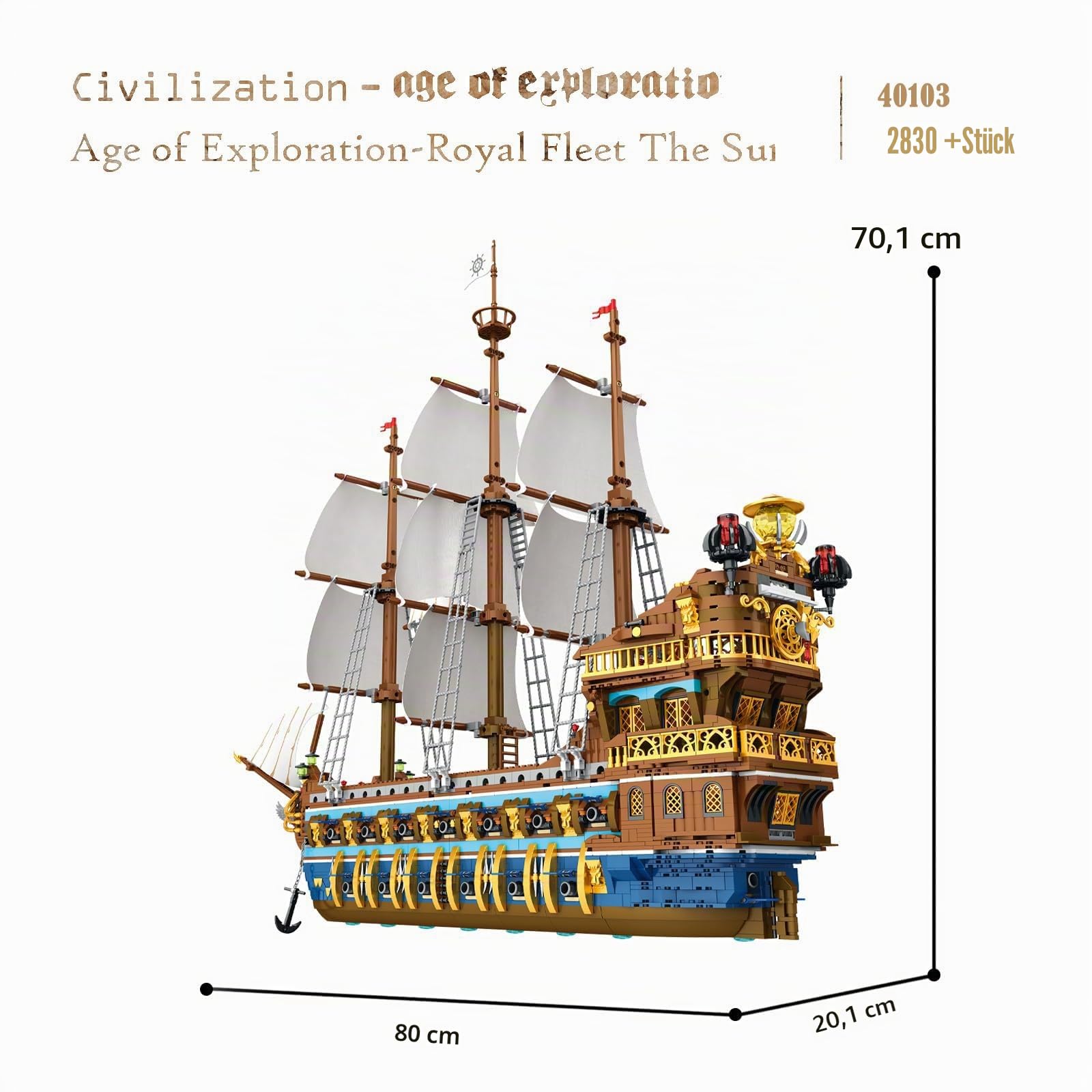 JMBricklayer 40103 Piratenschiff Klemmbausteine, Königliche Sonnenflotte Bausteine Bausatz, Segelschiff Modell Bausteine Sets,Schiffsmodell Sammlung für Erwachsene und Kinder