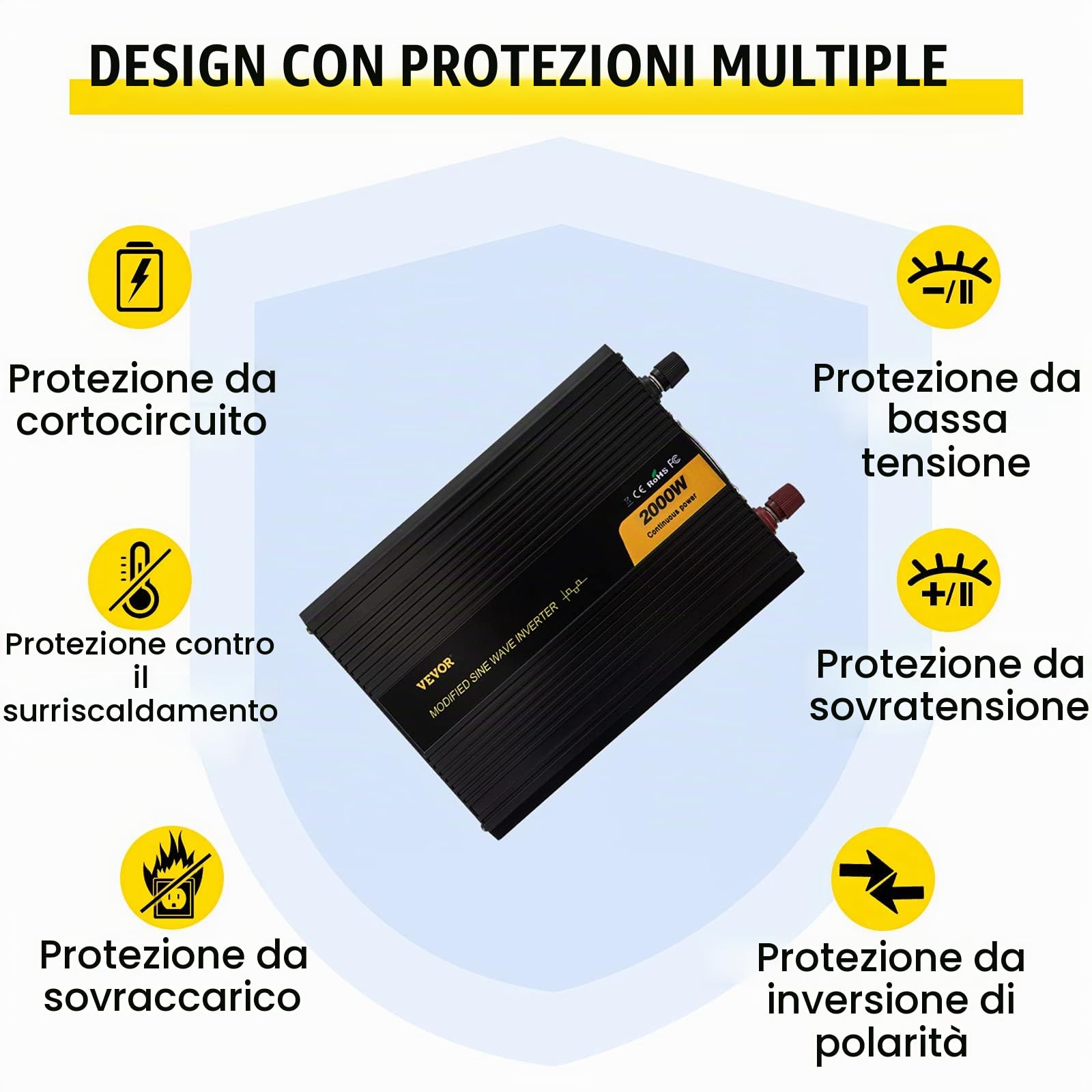 VEVOR Invertitore Onda Sinusoidale Modificata Tensione da 24V CC a 240V CA Trasformatore Modificata Potenza 2000W a 4000W, Inverter Onda Modificata con Display LCD, Telecomando LCD