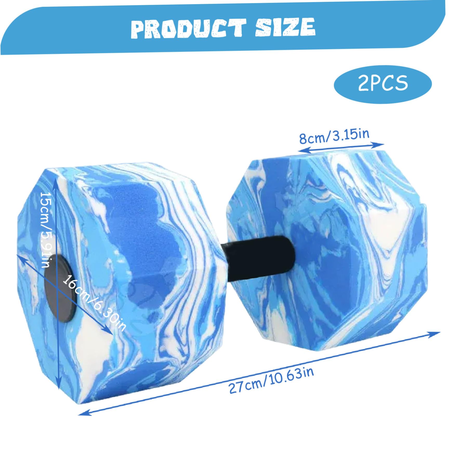 1 paio di pesi ad acqua, manubri in schiuma EVA, attrezzature per aerobica in acqua, resistenza agli urti a basso impatto, attrezzatura per esercizi in piscina per adulti, sport acquatici, blu ·1