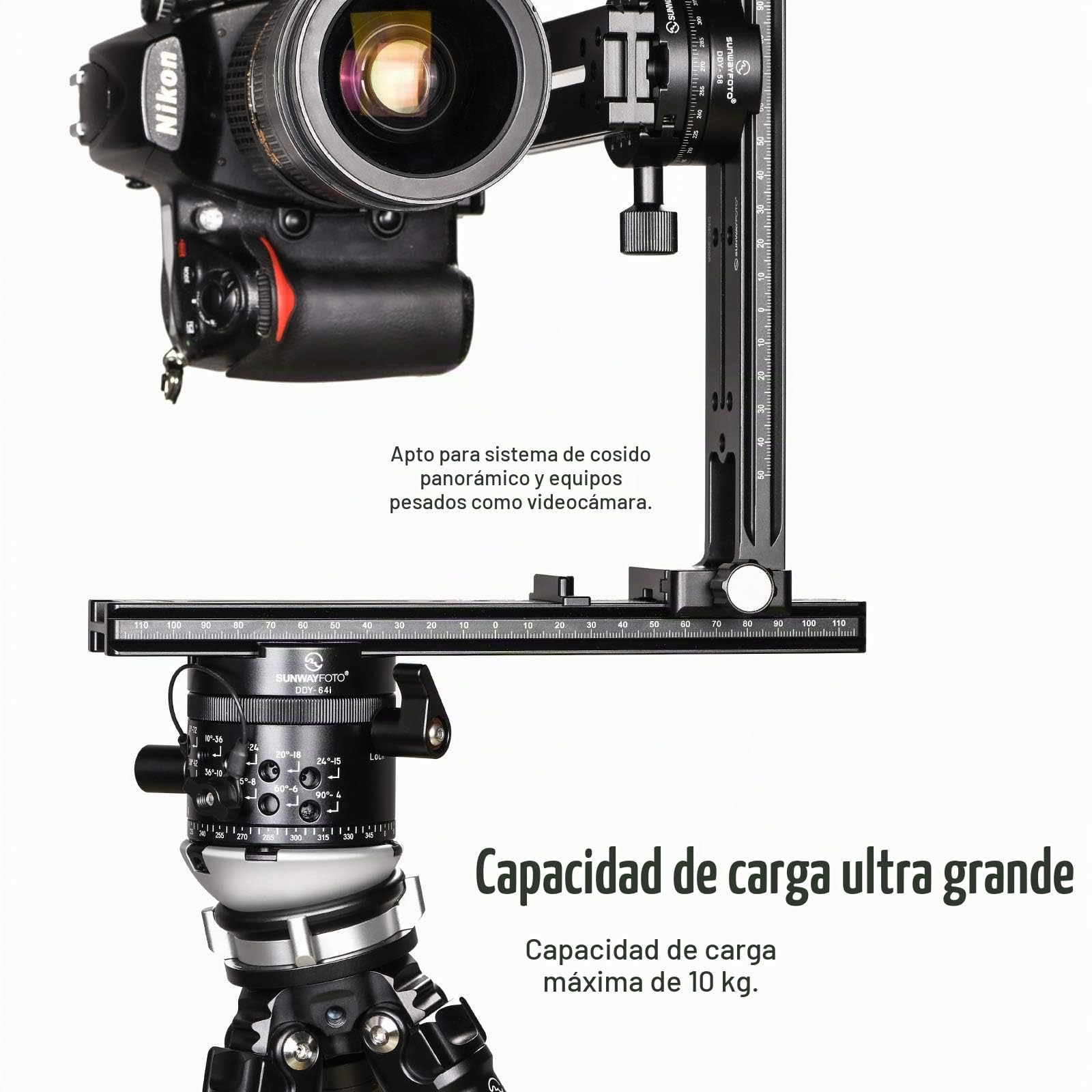 SUNWAYFOTO DYH-68 Cabezal de trípode con Base de nivelación, Capacidad de Carga de 22 Libras