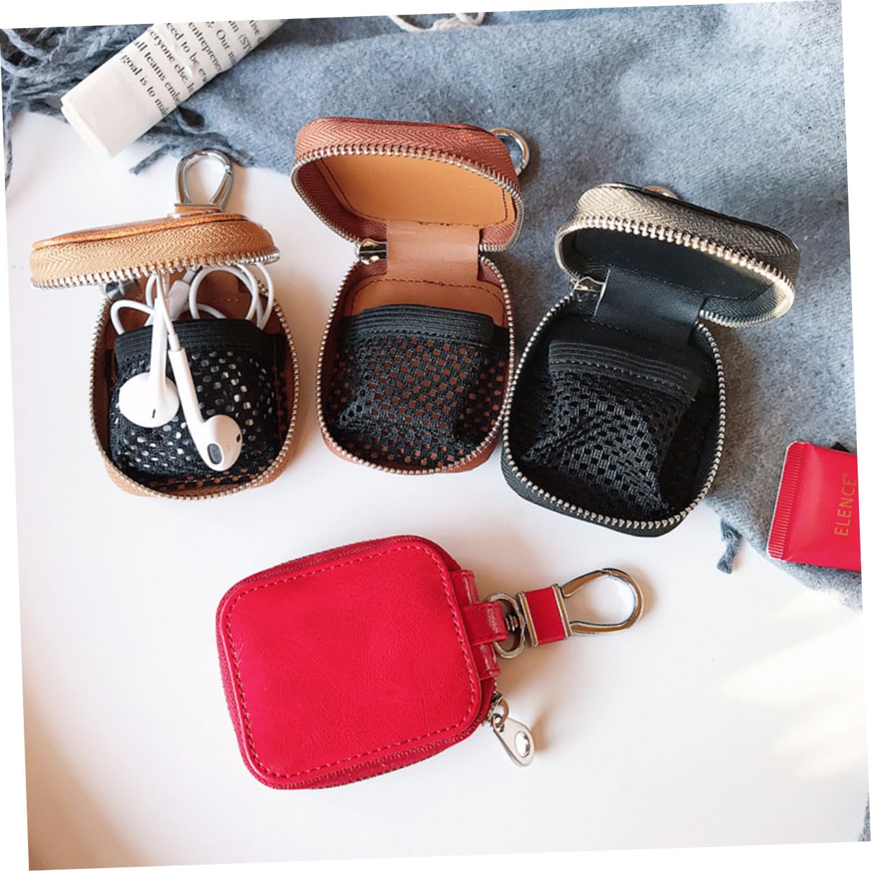 HOMSFOU 3 Piezas Caja De Auriculares Inalámbricos Estuche para Auriculares Cubierta del Auricular Caja del Auricular De La Vendimia Funda para Auriculares Inalambricos Rojo