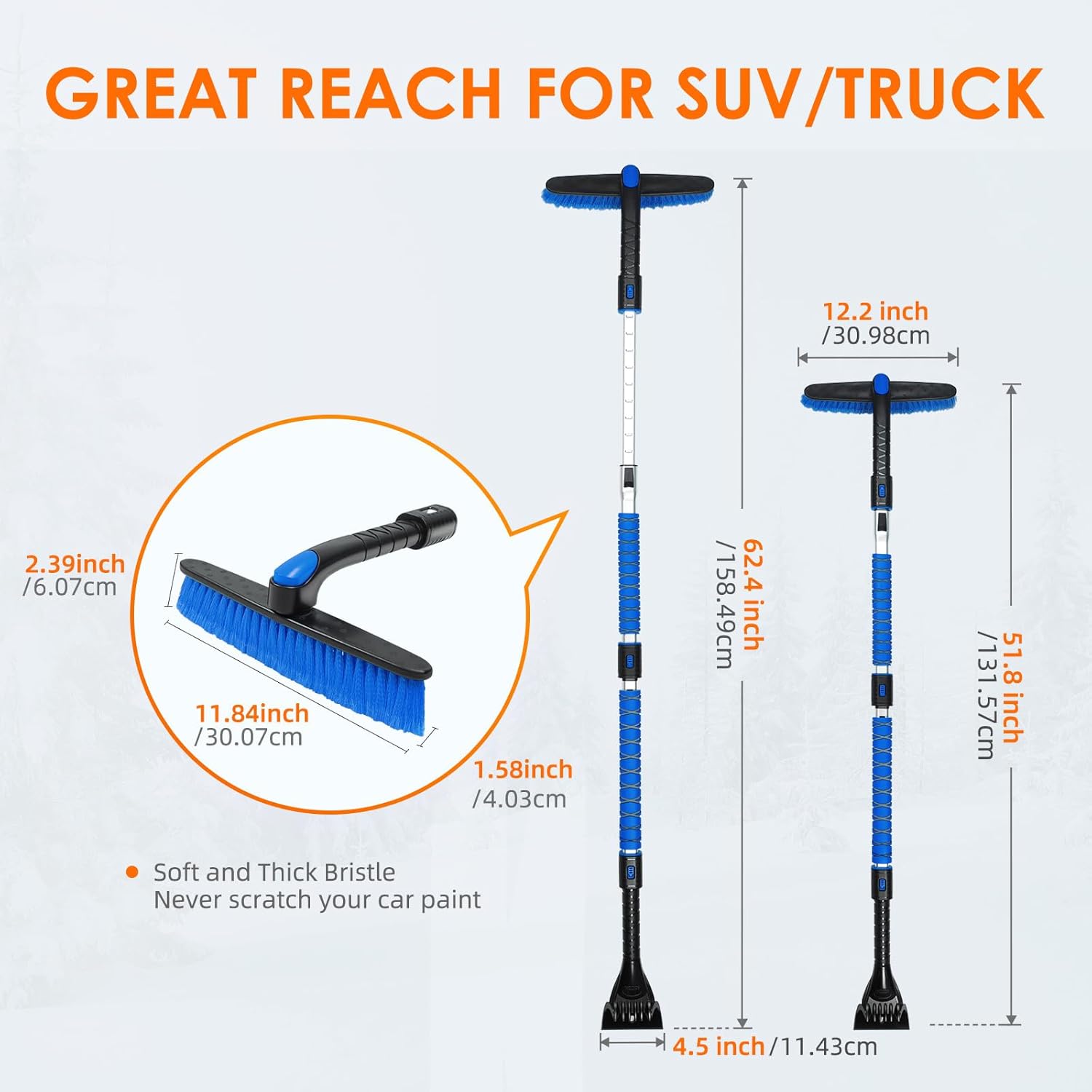 AstroAI 47.2 Ice Scraper and Extendable Snow Brush for Car Windshield with Foam Grip and 360° Pivoting Brush Head for Christmas Car Auto Truck SUV(Orange) AstroAI 47.2 Ice Scraper and Extendable Snow Brush for Car Windshield with Foam Grip and 360° Pivoting Brush Head for Christmas Car Auto Truck SUV(Orange)