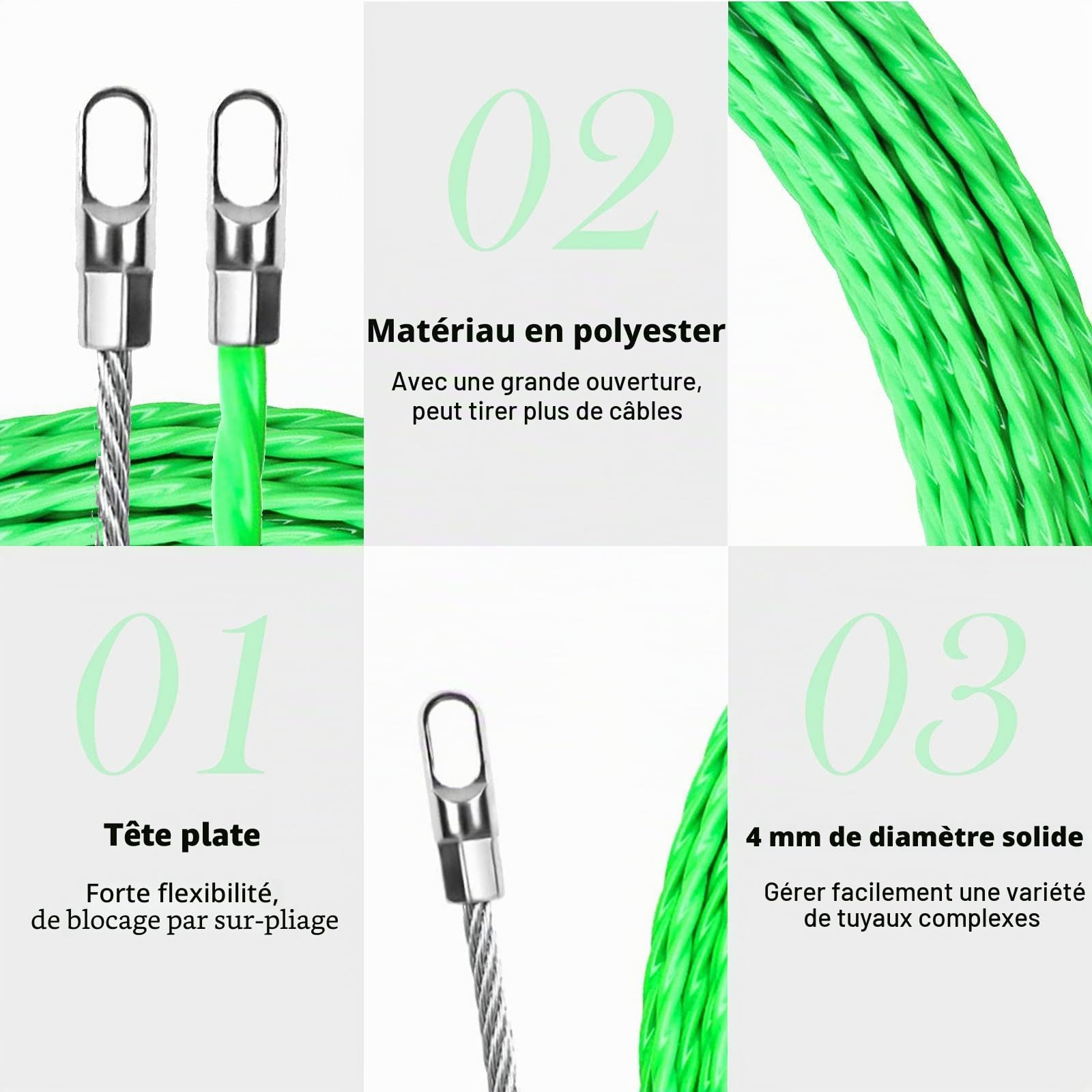 Vegena 40M Aiguille Electricien, Tire Fils Electrique Aiguille Tire Fil avec 2 Ressorts de Guidage, Tire Cable Electrique Diamètre 4 mm pour Pose Conduit de Sol