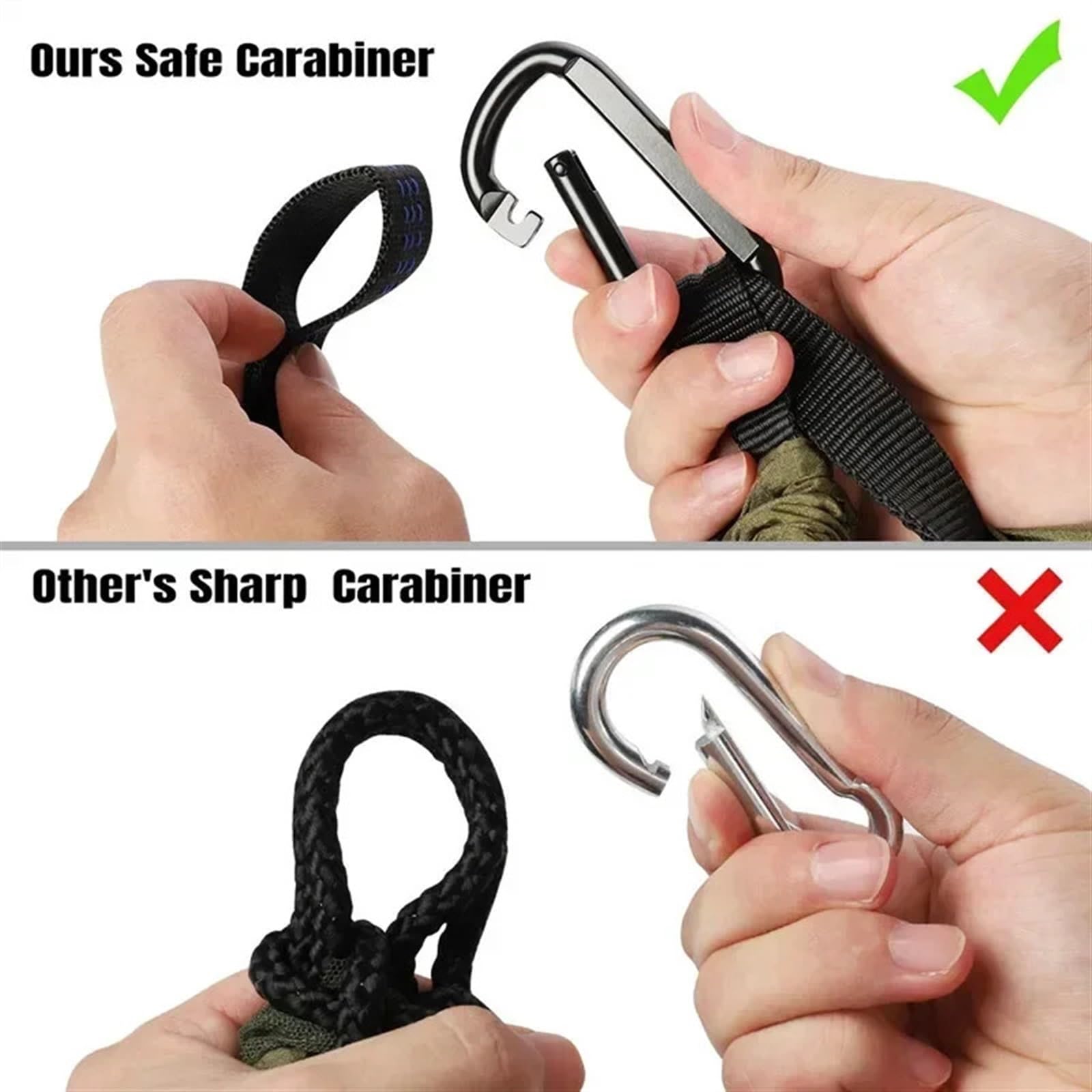Amaca da campeggio leggera e portatile con rete in tessuto paracadute, ideale per escursioni, viaggi e viaggi – nero con 6 anelli.