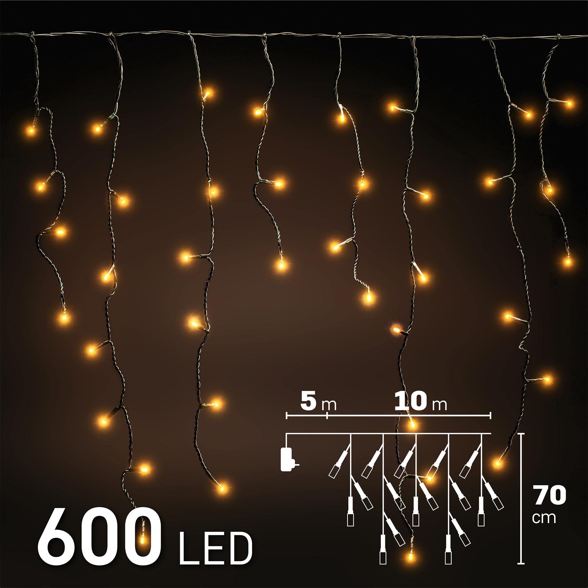 EMOS LED Lichterkette Eisregen, Länge 10m, 600 LEDs, 230V mit Stecker, Lichterkette Multifunktion 8-Modi, Eisregen Lichterkette Außen und Innen Schutzklasse IP44, Farbtemperatur: warmweiß