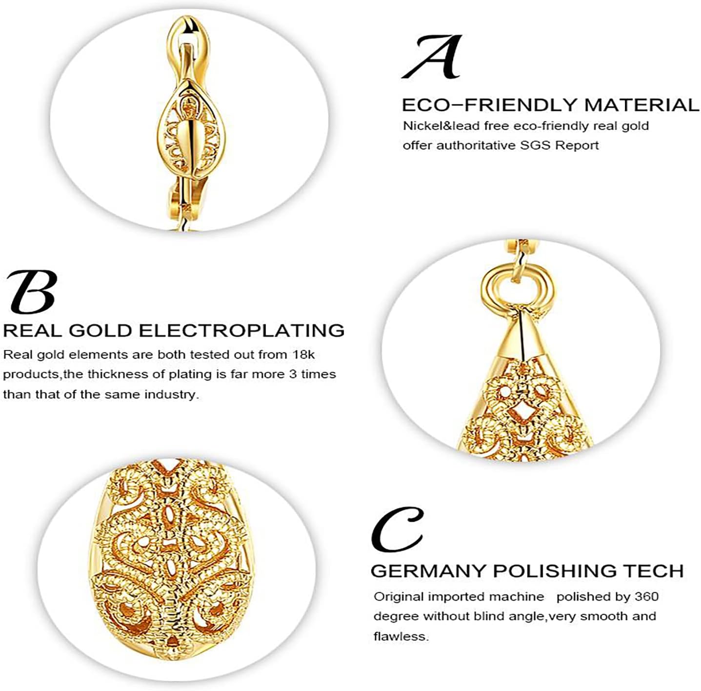 Gold Dangle Earrings for Women, 18K Gold Plated Waterdrop Cutout Drop Earrings - Image 4