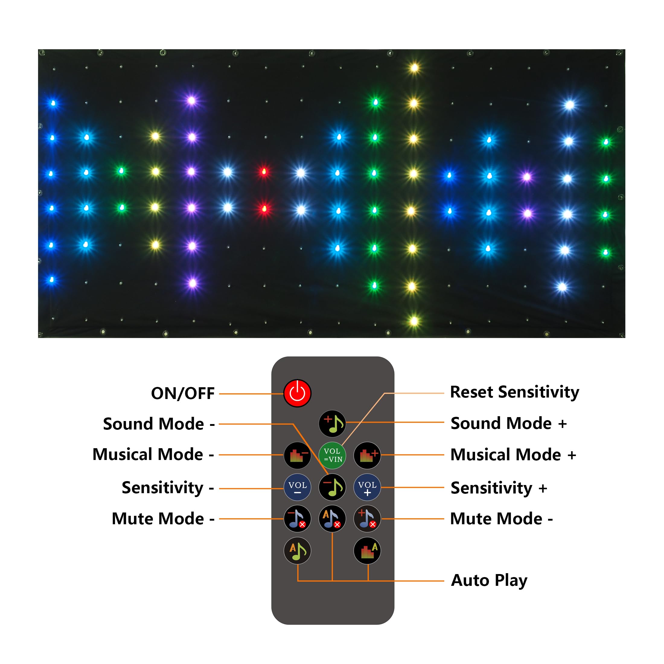 DJ Stage Light Pro 1 x 2,1 m LED Motion Drape Facciata - Luci ritmiche attivate dal suono con telecomando, oltre 80 programmi musicali e 70 effetti di movimento per cabine DJ, palchi, matrimoni
