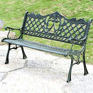 Banco de jardim ao ar livre, banco de jardim de terraço ao ar livre, banco de pátio com encosto e braços, estrutura de ferro fundido durável banco de parque cadeira de varanda, para deck/gramado, pod