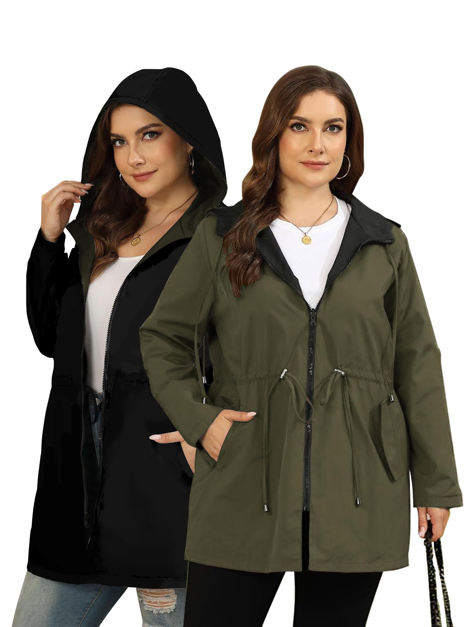 Chubasquero para mujer, tallas grandes, reversible, ligero, cortavientos, impermeables, con capucha, chaqueta deportiva para exteriores