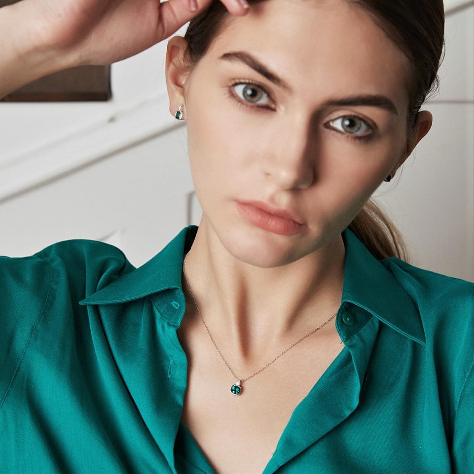 Collar en plata de ley 925 con esmeralda y diamante cz para mujer, colgante collar joyas regalo
