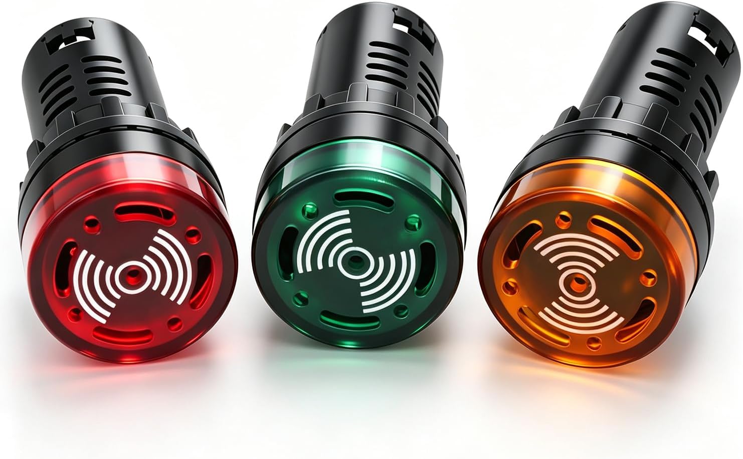 mxuteuk 3Pcs 22mm 110/120V Buzzer with LED Lndicator Light Flash Alarm Beep Signal Intermittent Sound Red Green Yellow Light AD16-22SM-RGY110V